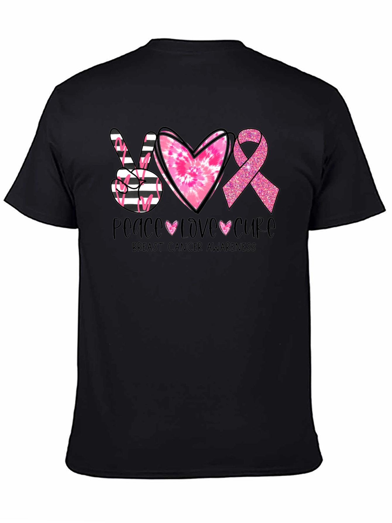 Peace Love Cure Breast Cancer Awareness T-Shirt - 4