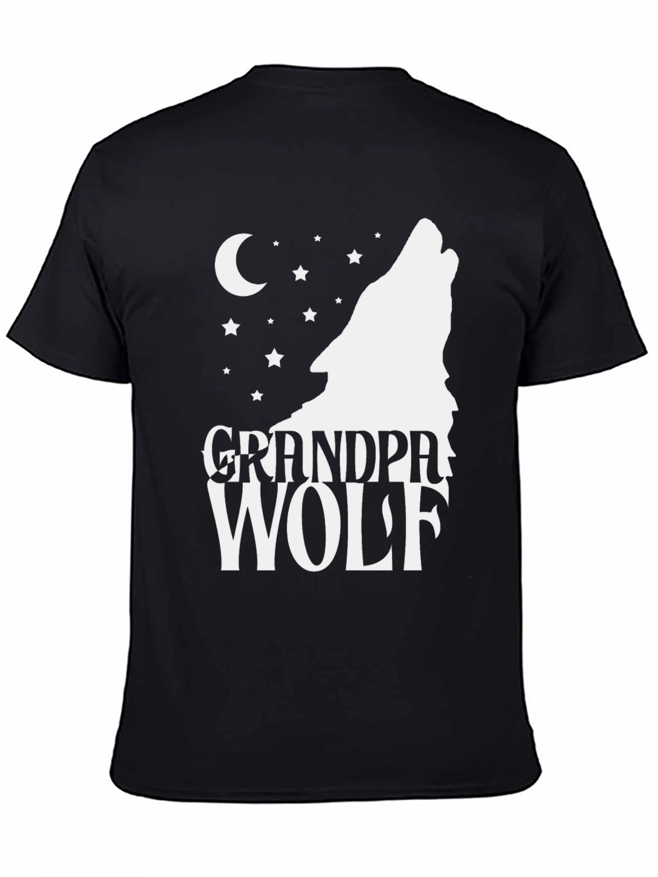 Black Grandpa Wolf T-Shirt - Howling Moon Design view 4