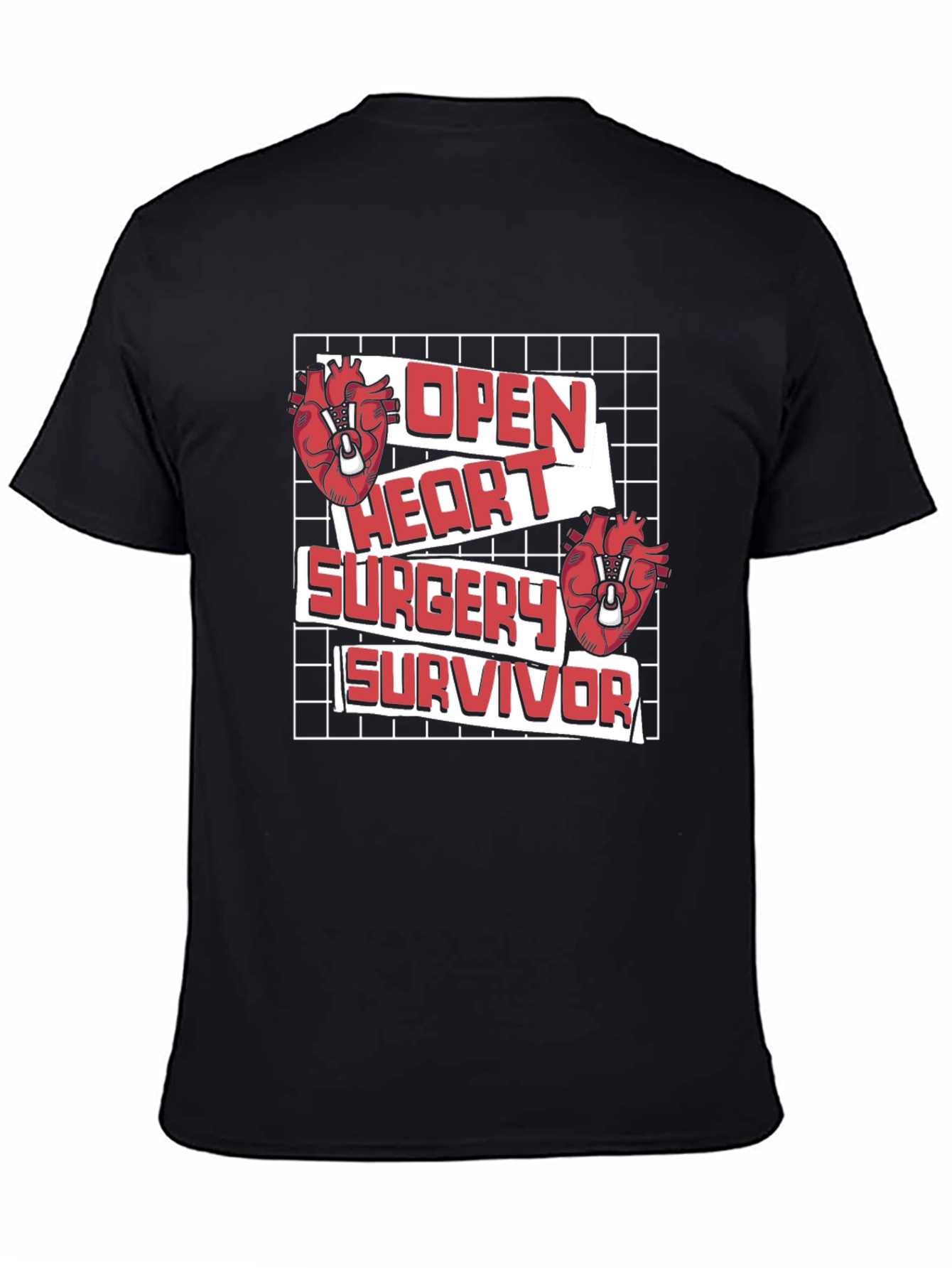 Black Open Heart Surgery Survivor Graphic Tee view 4