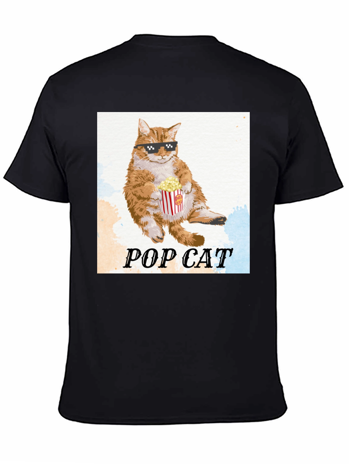 Black Pop Cat T-Shirt: Cool Cat with Popcorn view 4