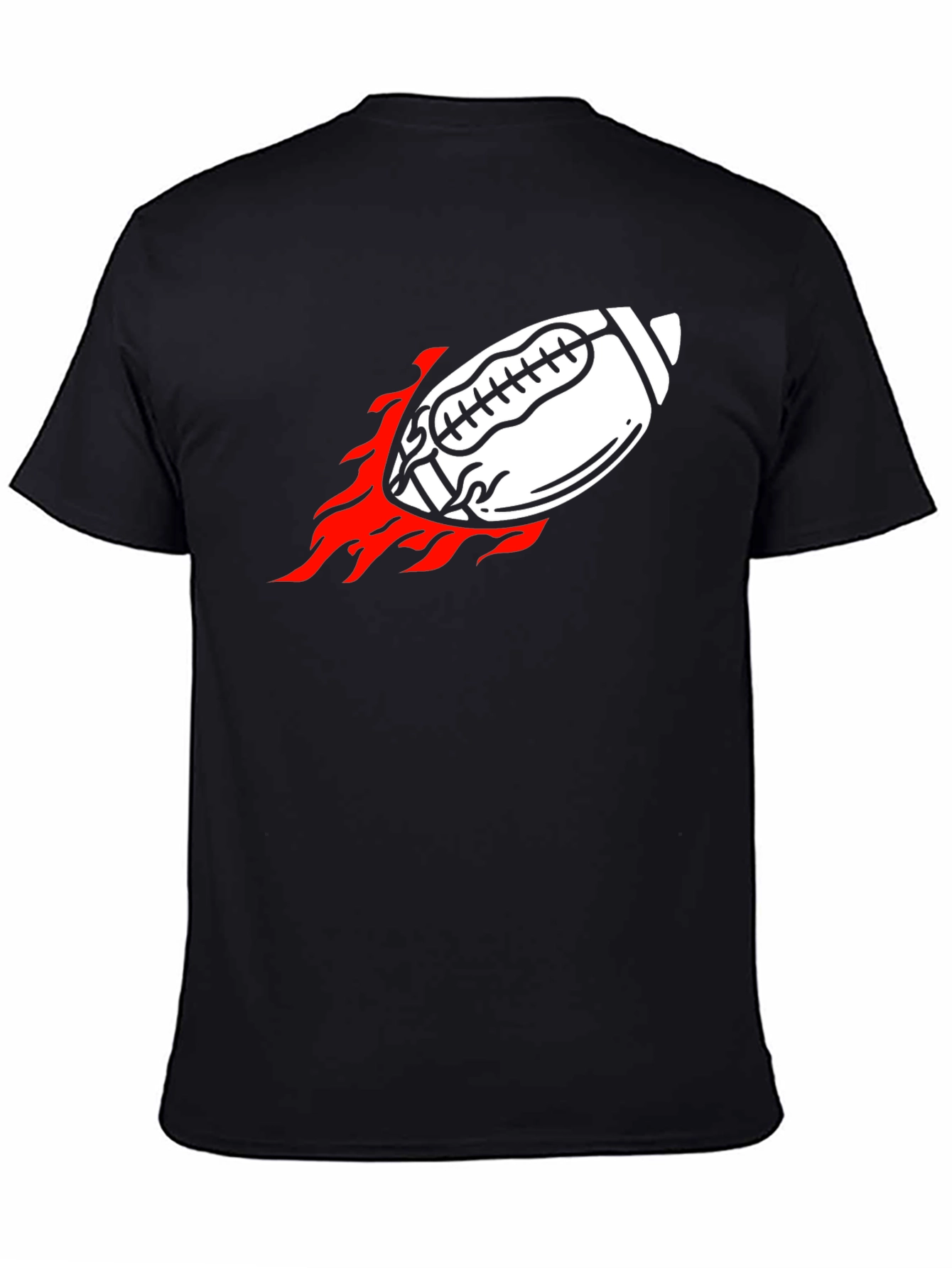 Black Flaming Football Graphic Tee - Black Cotton Shirt view 4