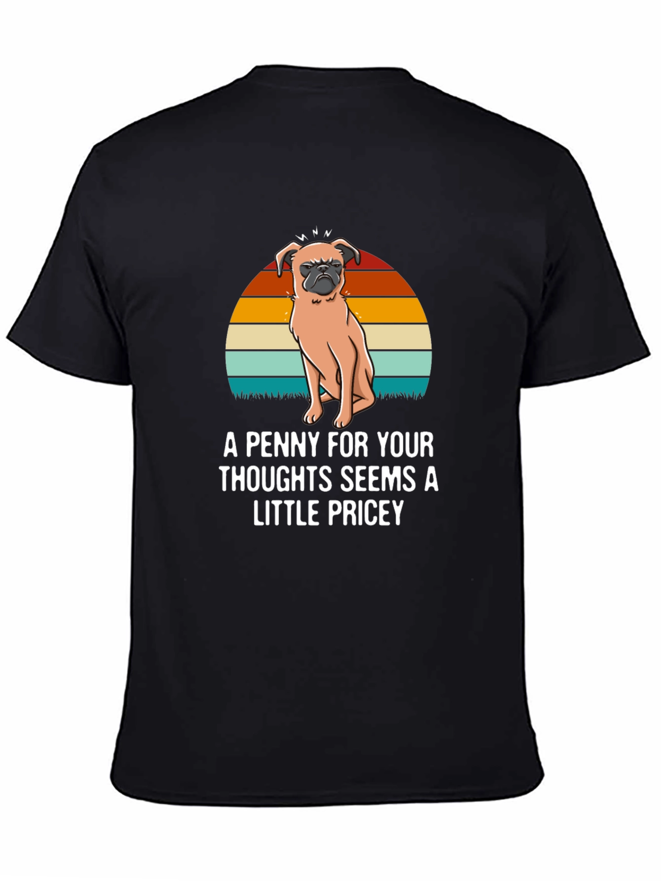 Black Funny Pug T-Shirt: A Penny For Your Thoughts view 4