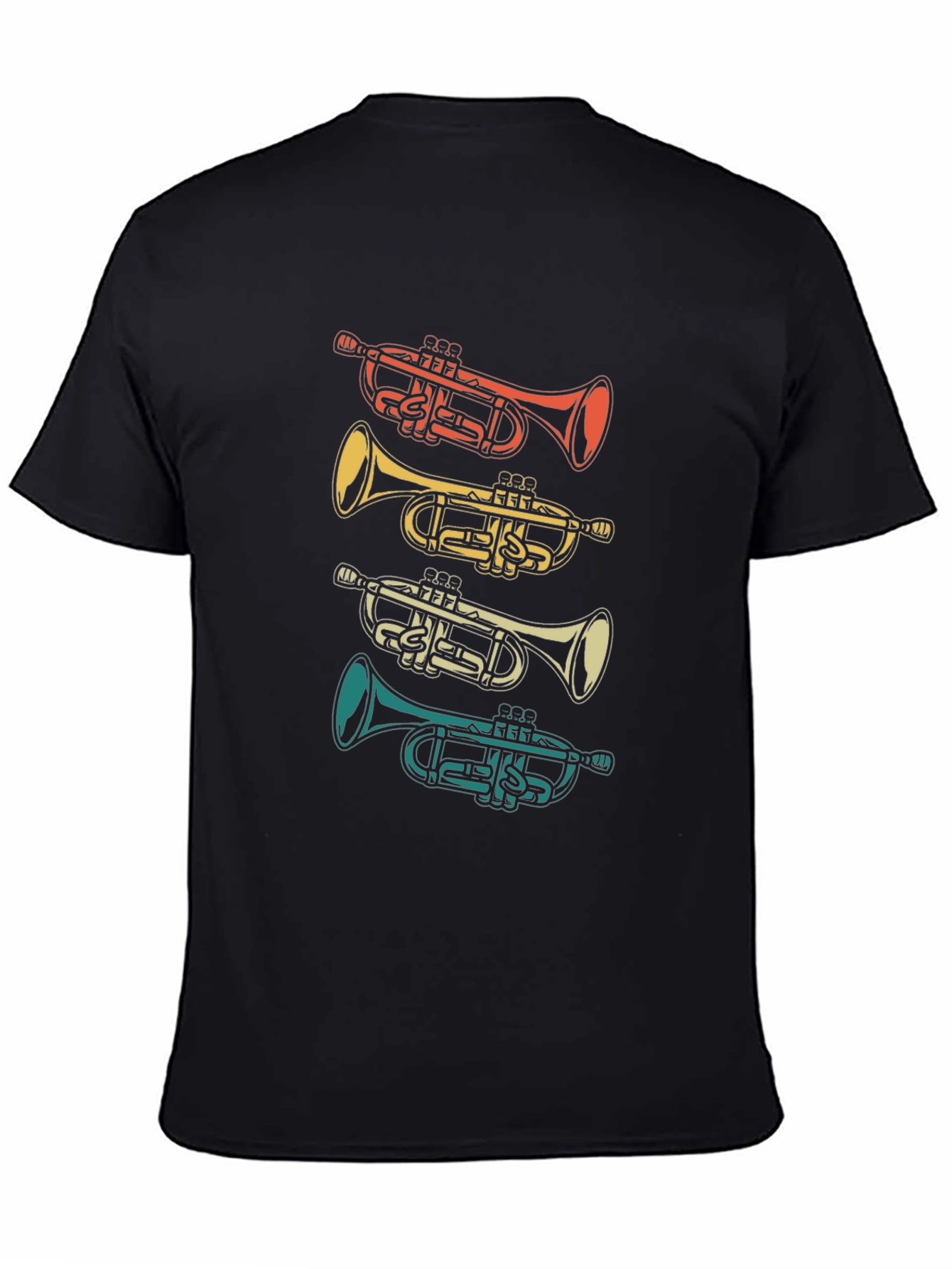 Black Retro Trumpet Graphic Tee - Black Cotton T-Shirt view 4