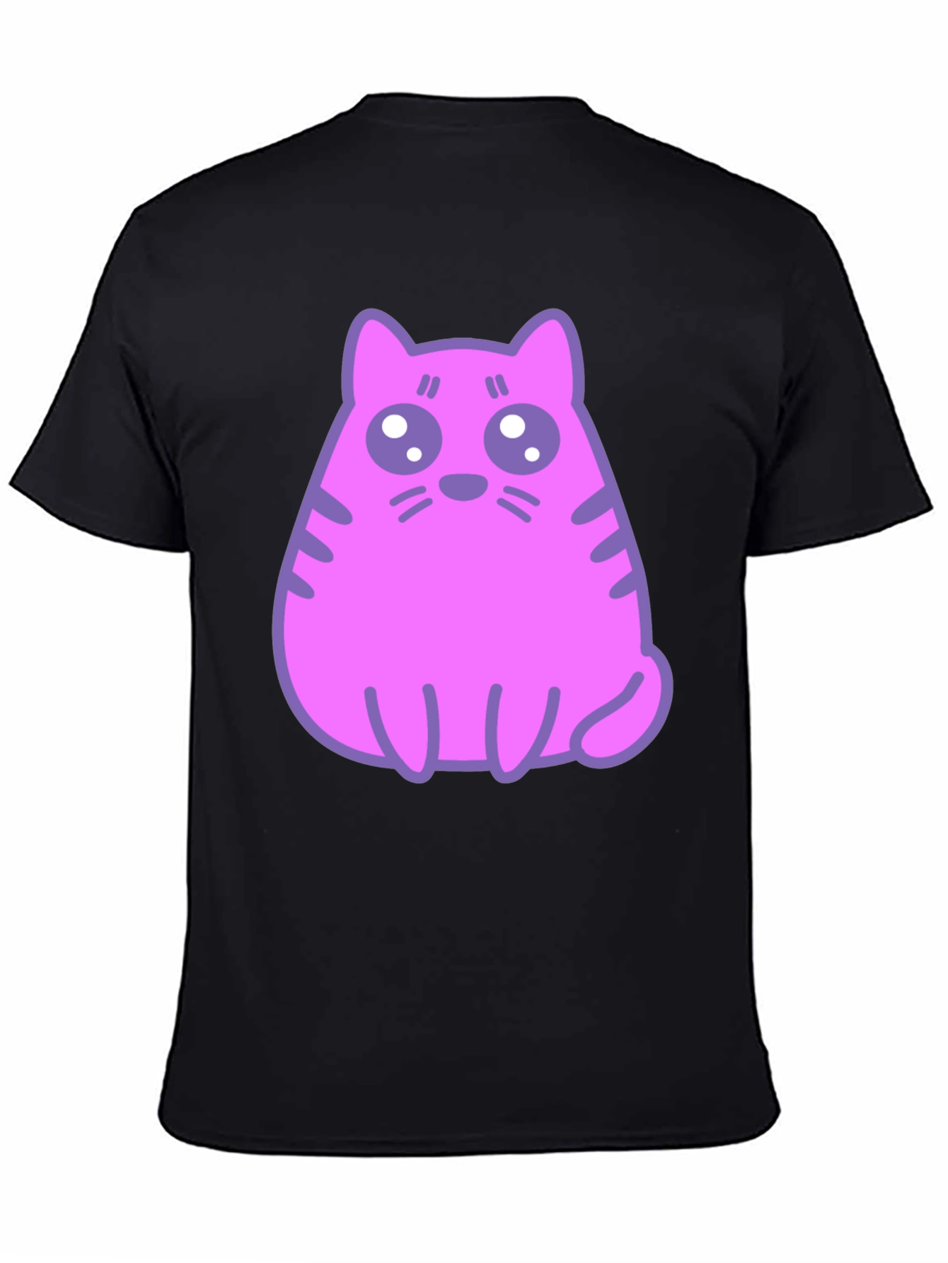 Black Cute Pink Cat Graphic T-Shirt - Black Cotton Blend Tee view 4