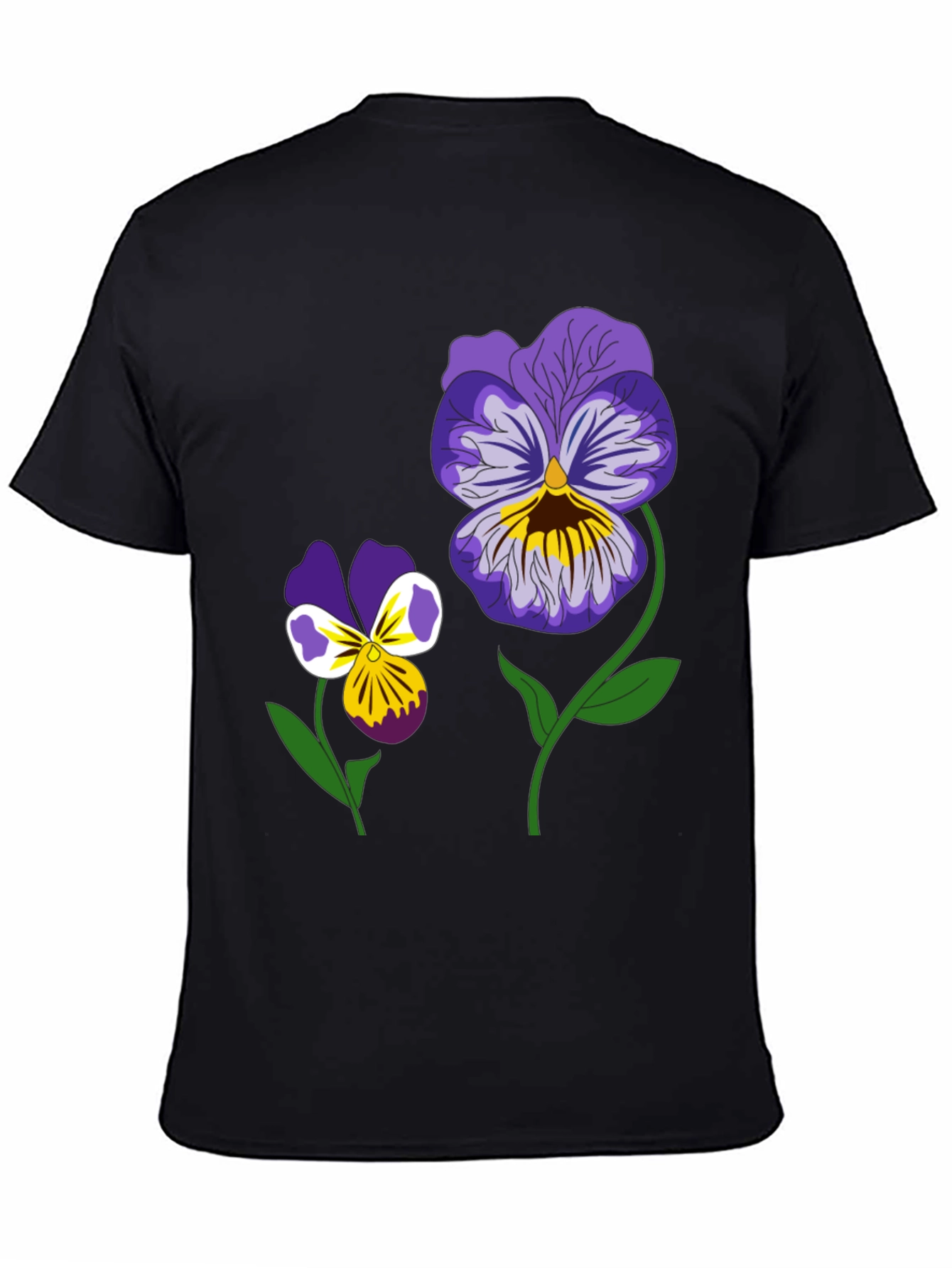 Black Floral Graphic T-Shirt - Pansy Design Black Tee view 4