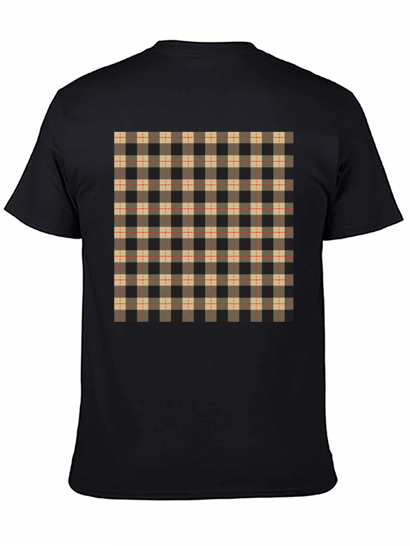 Black Plaid Pattern Black Casual T-Shirt view 4