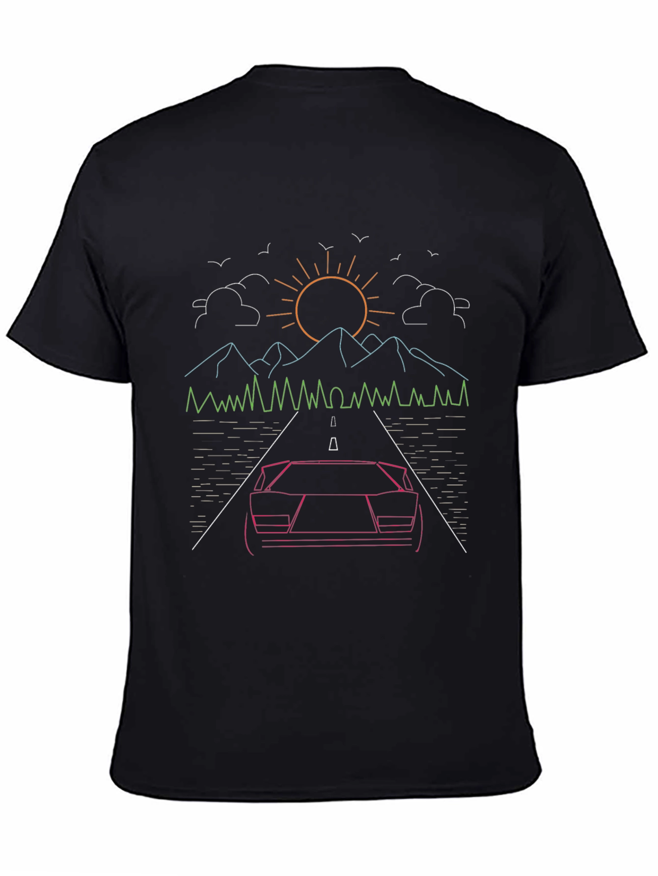 Black Retro Car Graphic Tee - Neon Roadtrip Design view 4