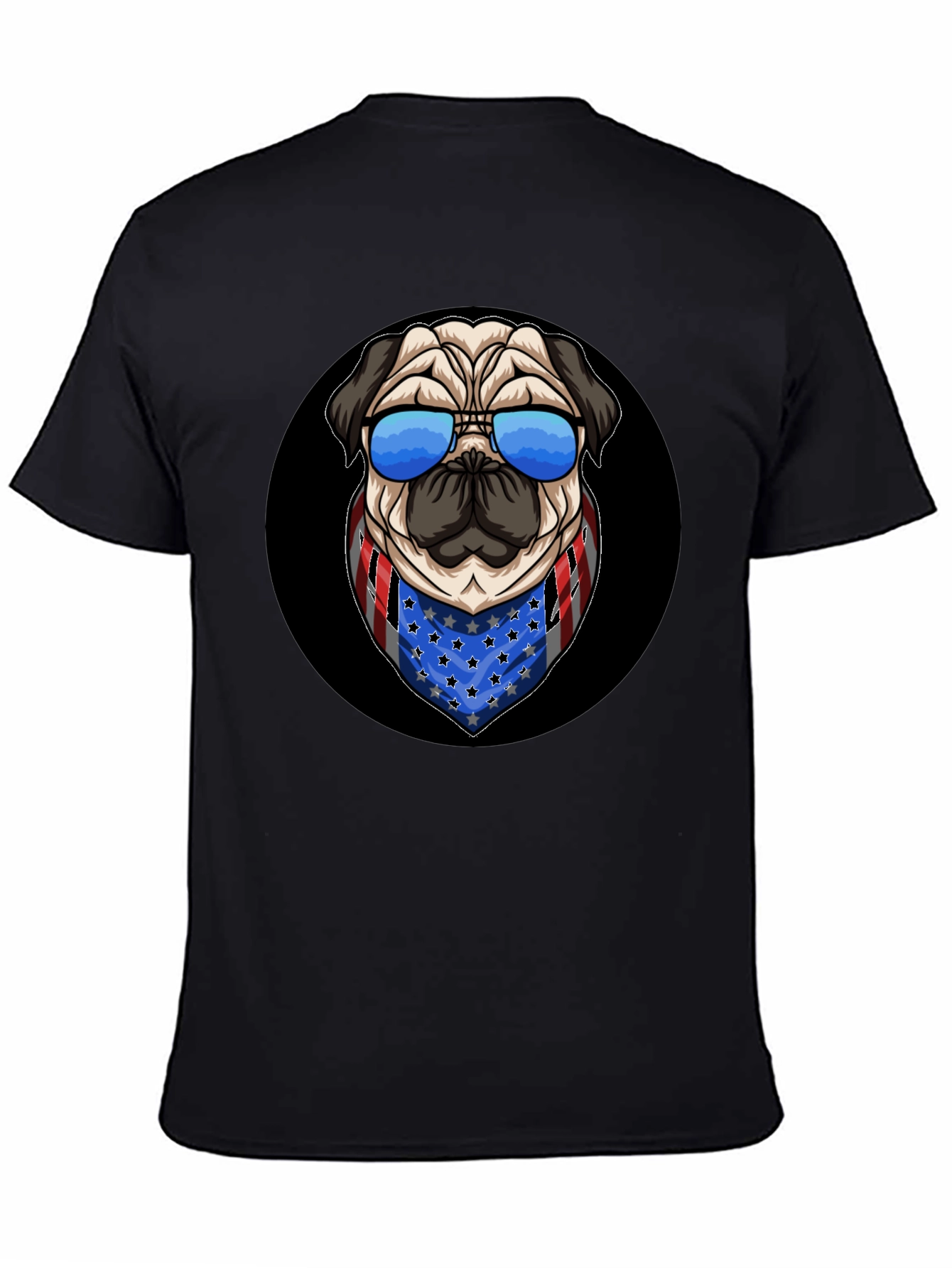 Black Patriotic Pug T-Shirt: USA Flag Bandana & Shades view 4