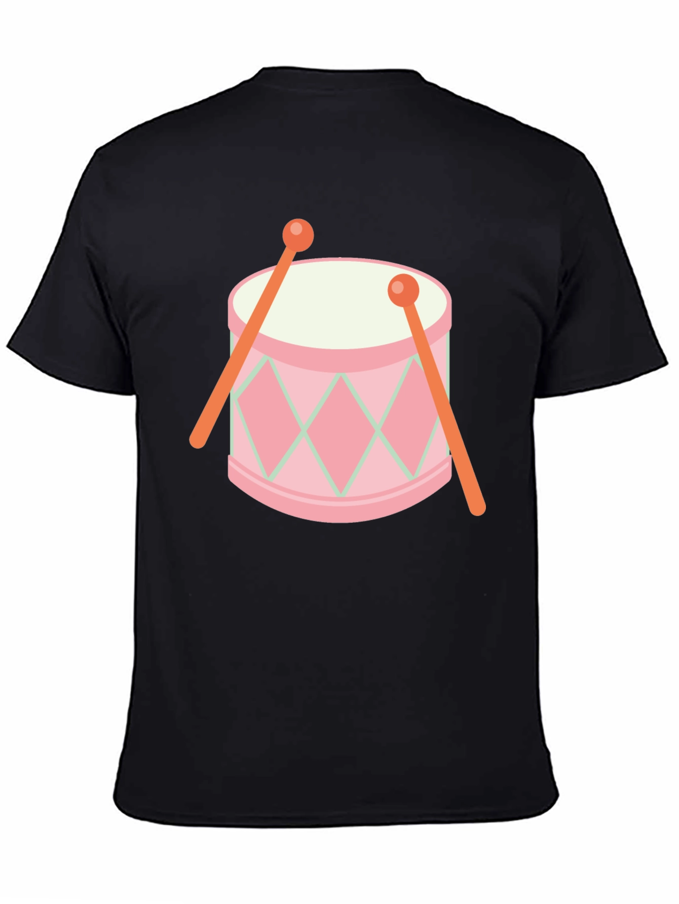 Black Whimsical Drum Graphic Tee - Black Cotton T-Shirt view 4