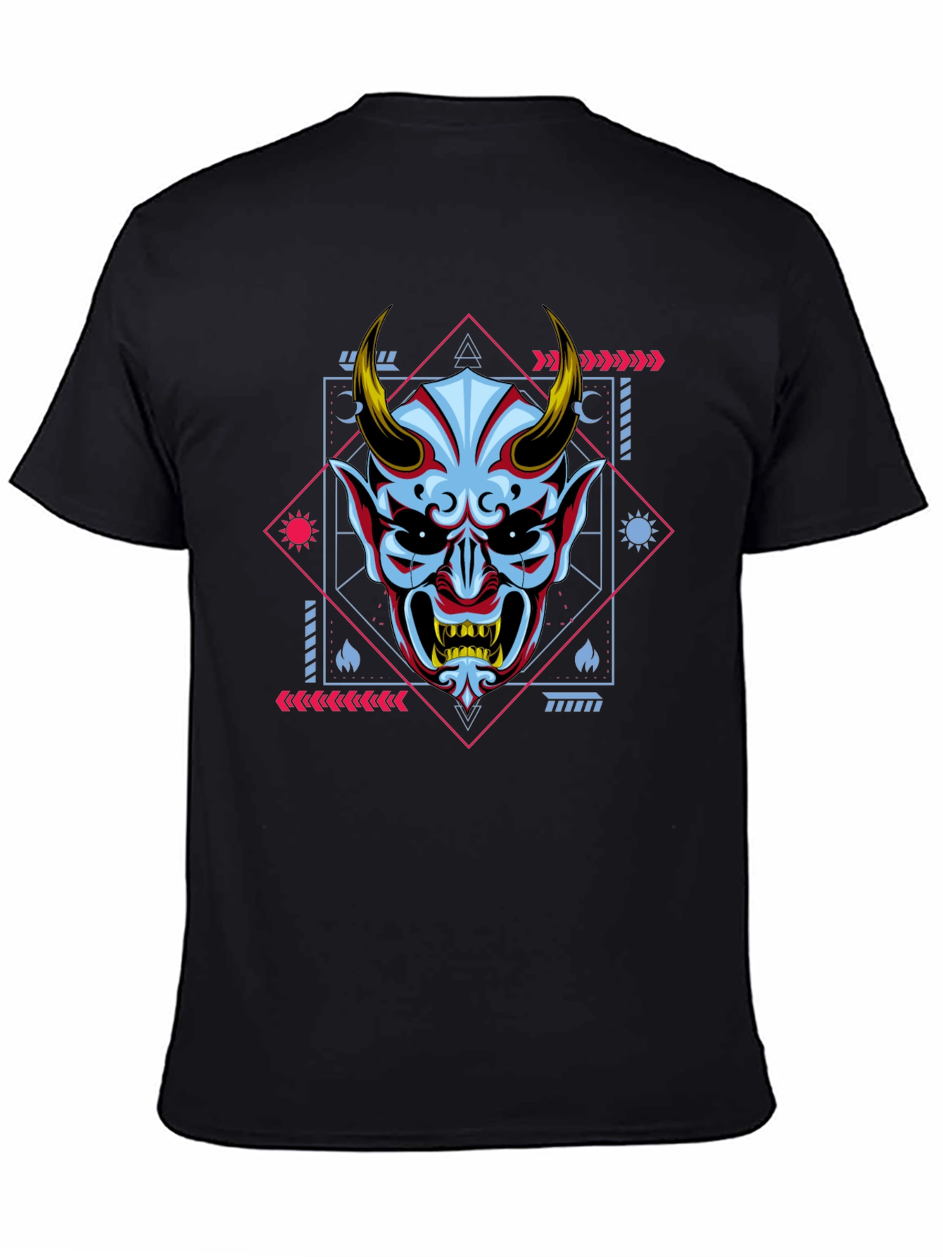 Black Geometric Oni Mask Graphic Tee - Black view 4