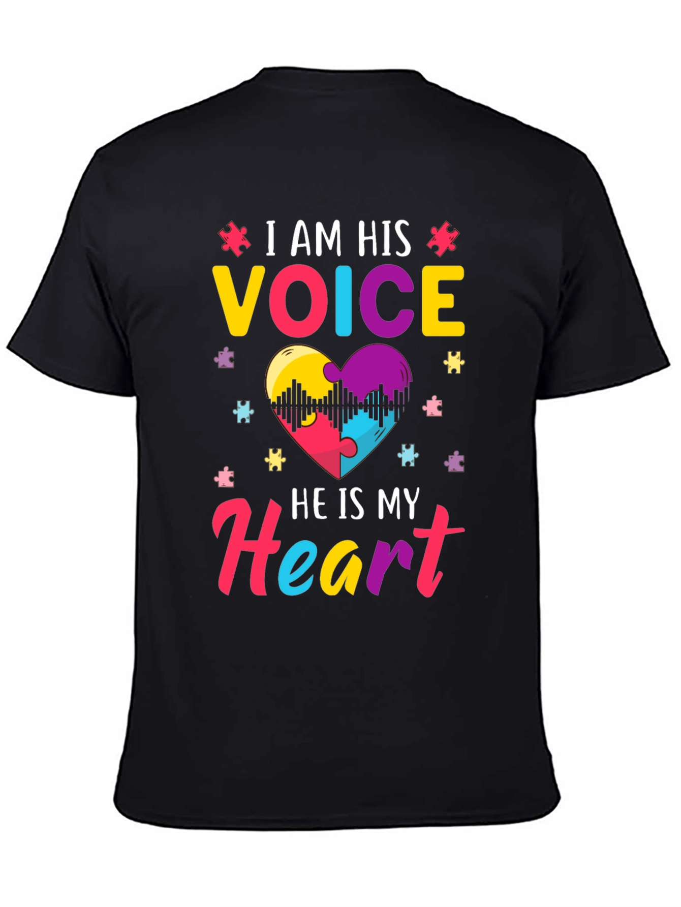 Black Autism Awareness T-Shirt: I am His Voice view 4