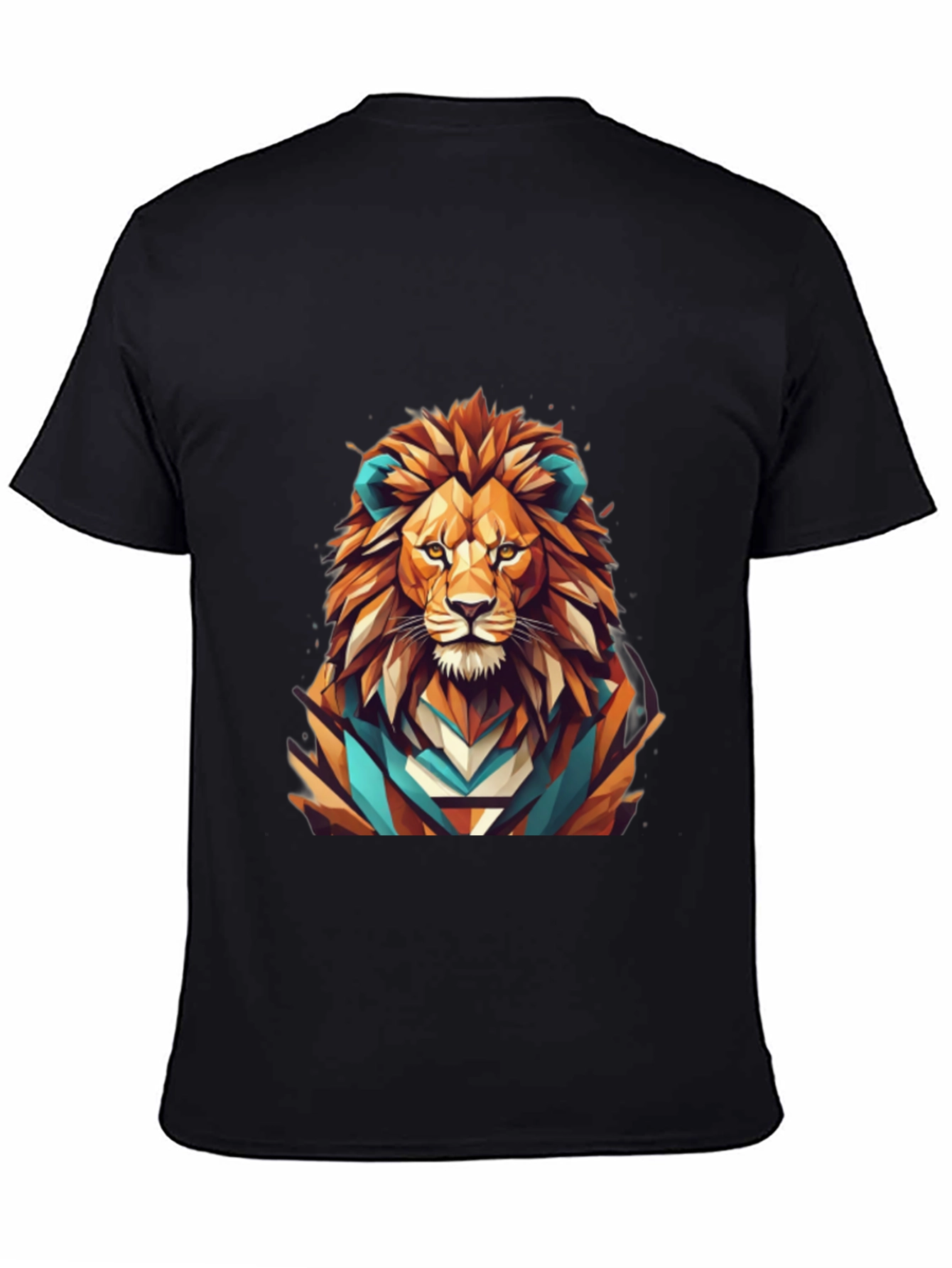 Black Geometric Lion Graphic Tee - Men's Black T-Shirt view 4