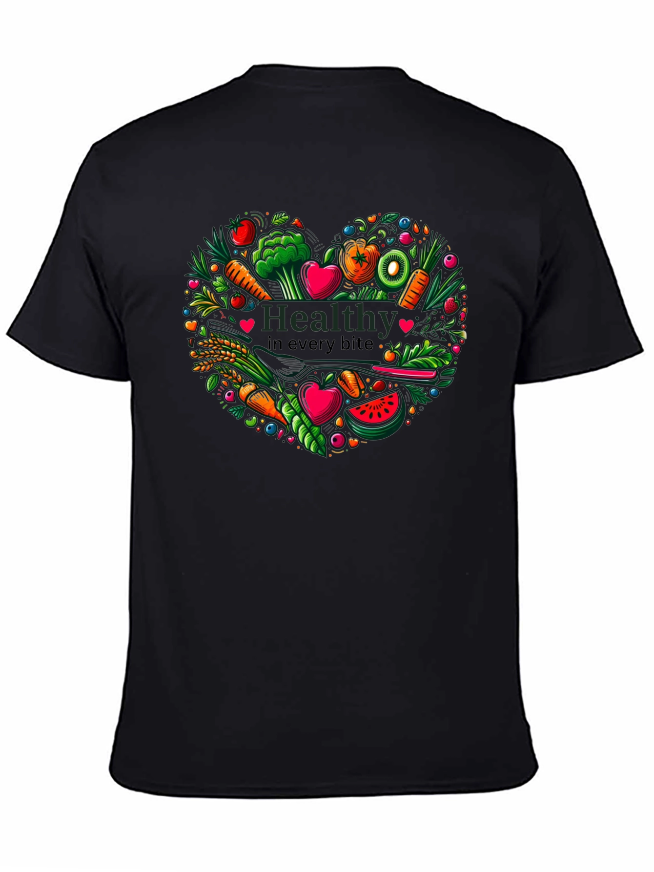 Black Healthy Bites Heart Graphic T-Shirt view 4