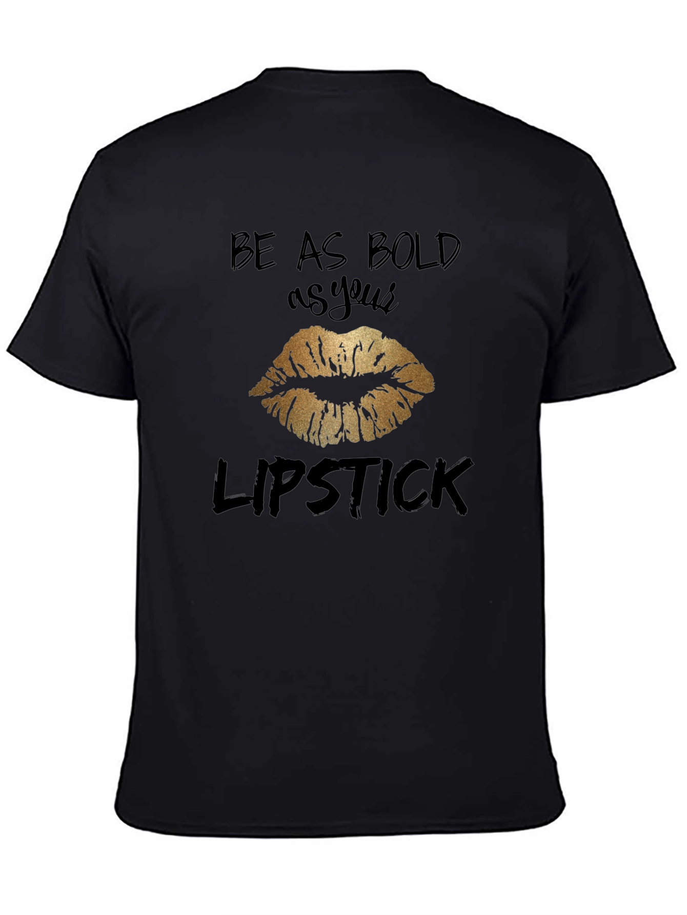 Black Bold Lipstick T-Shirt - Gold Lips Graphic Tee view 4