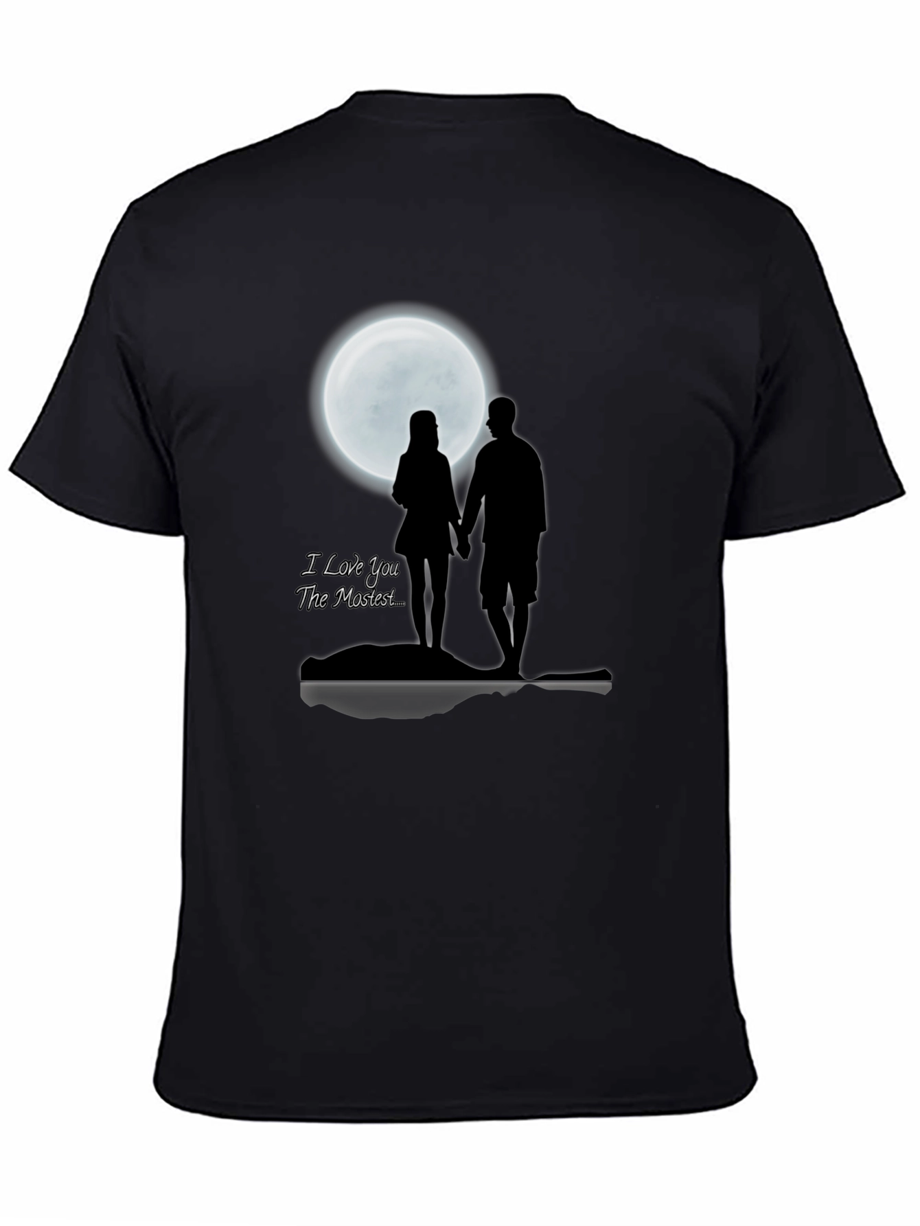 Black Romantic Moonlit Couple T-Shirt - I Love You The Mostest view 4