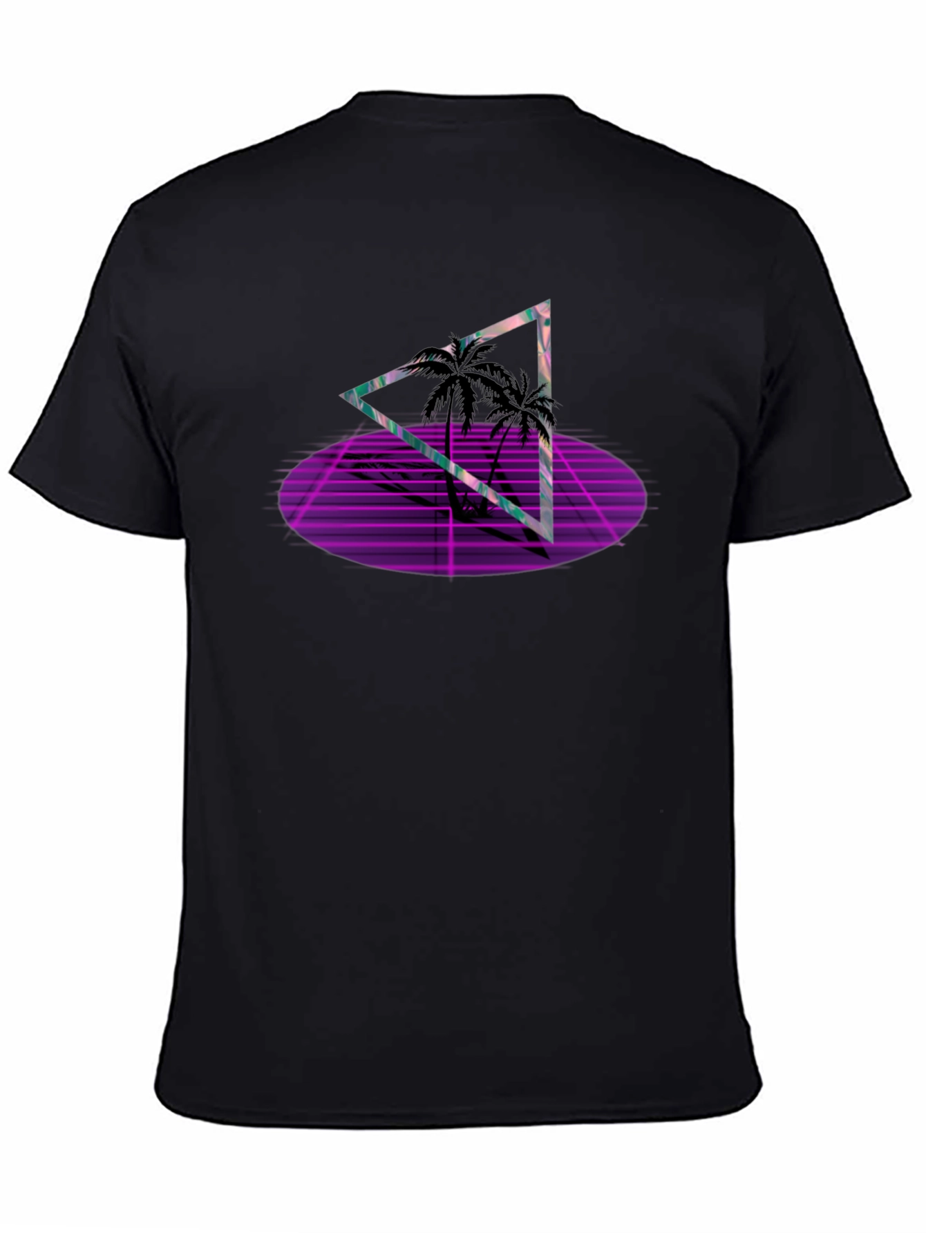 Black Retro Palm Triangle Black T-Shirt view 4