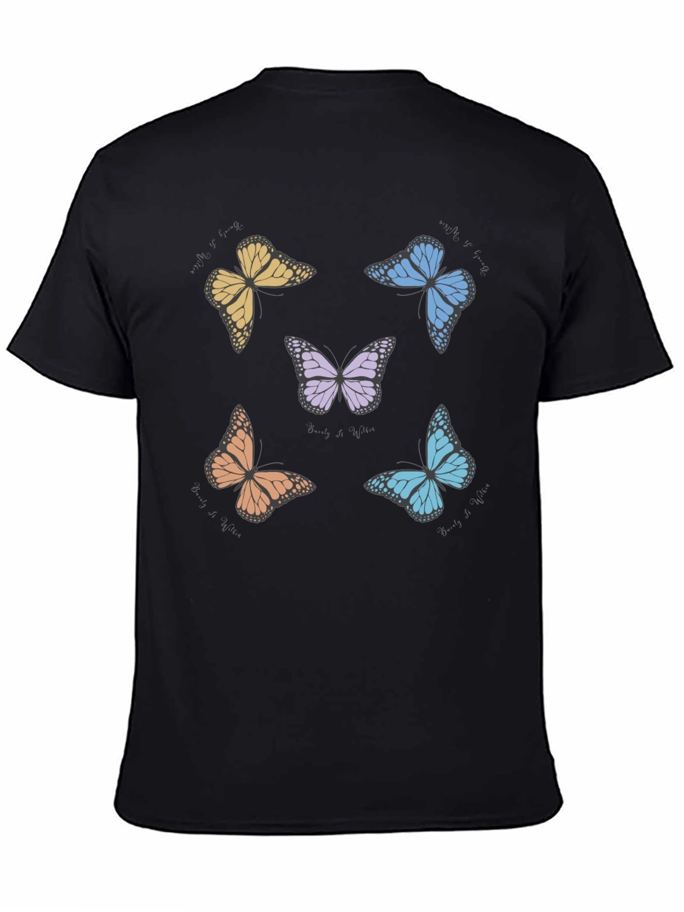 Black Butterfly Print Crew Neck T-Shirt view 4