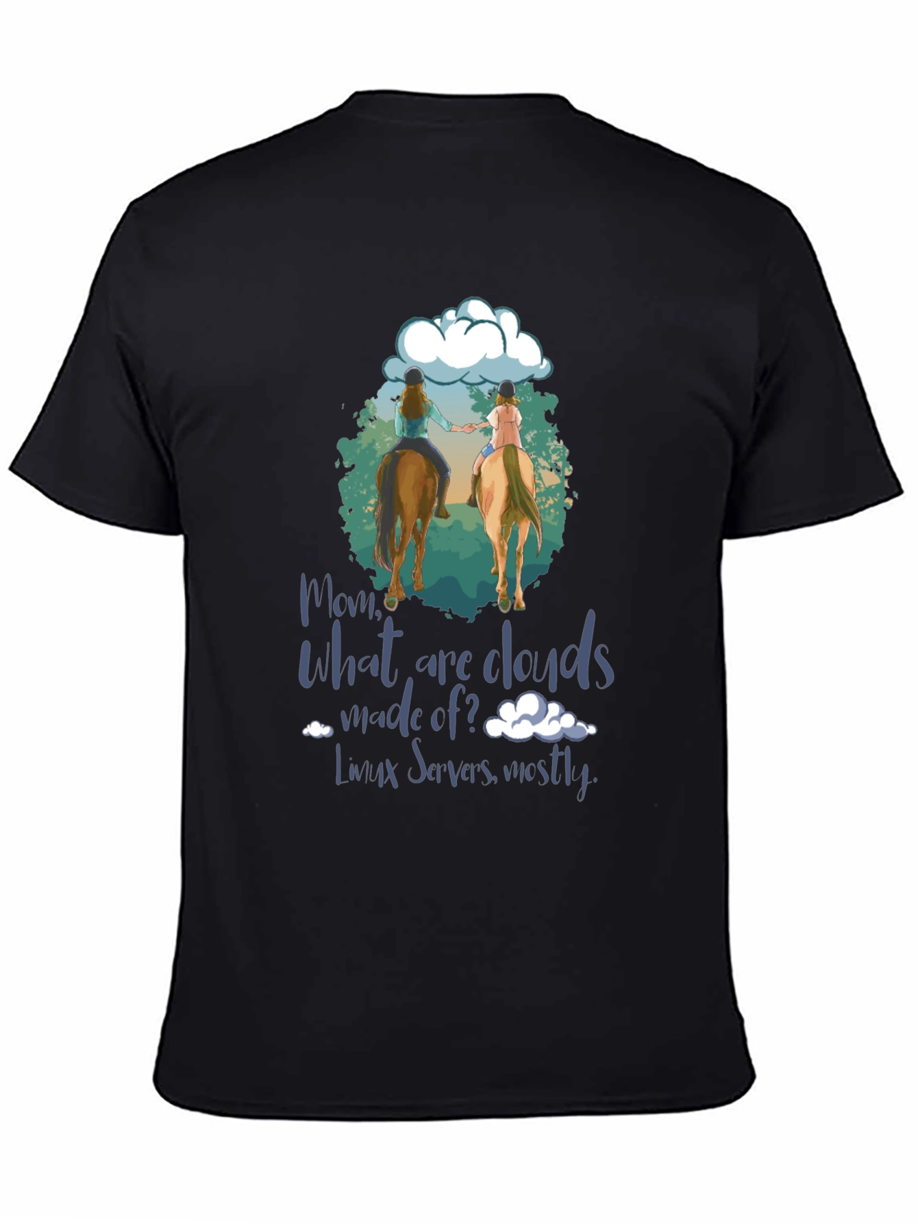 Black Equestrian 'What are Clouds Made Of?' T-Shirt view 4