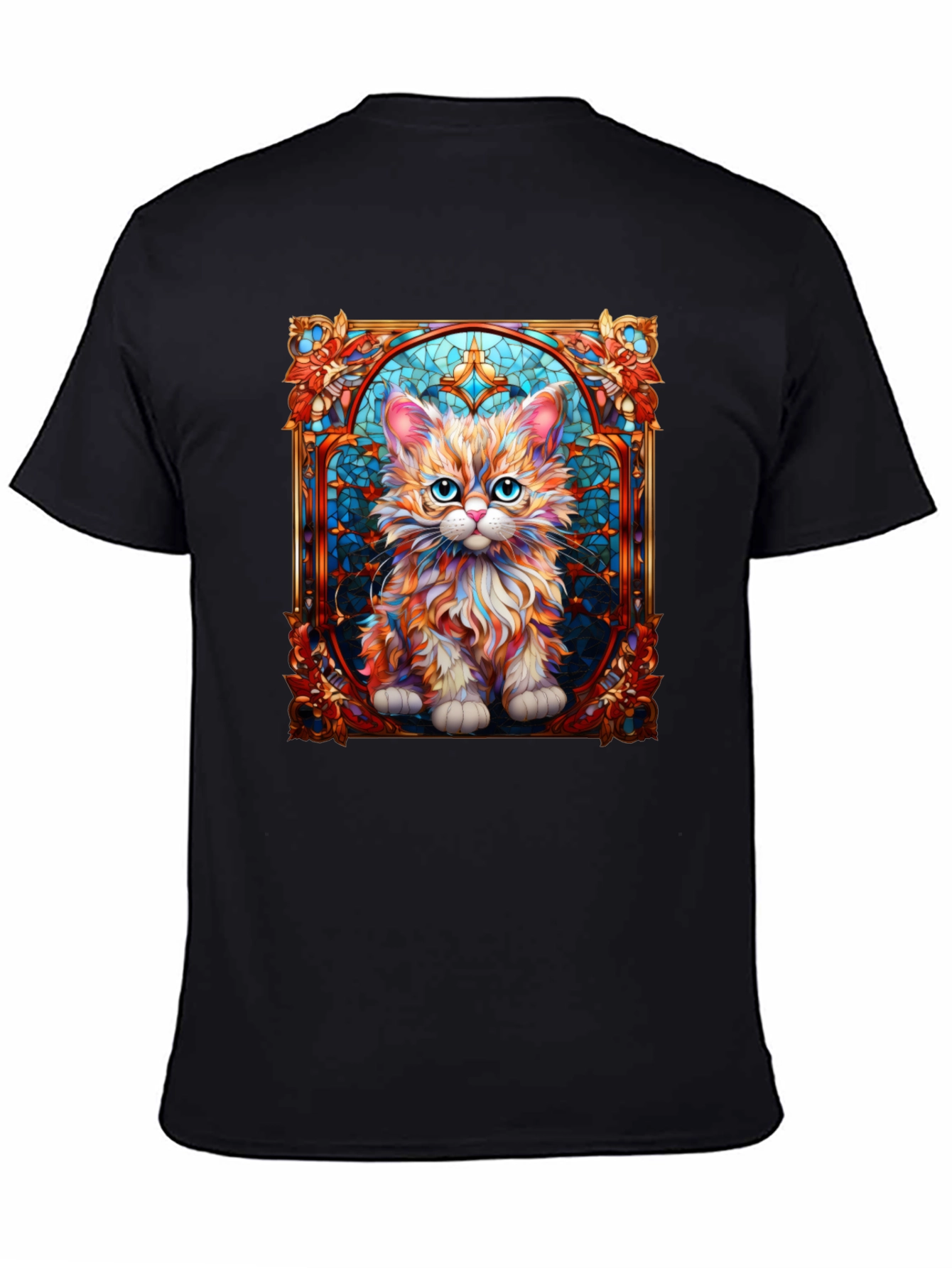 Black Stained Glass Cat Art T-Shirt view 4