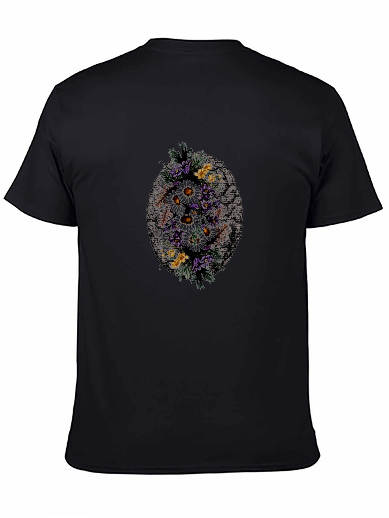 Black Floral Skull Print Black T-Shirt view 4