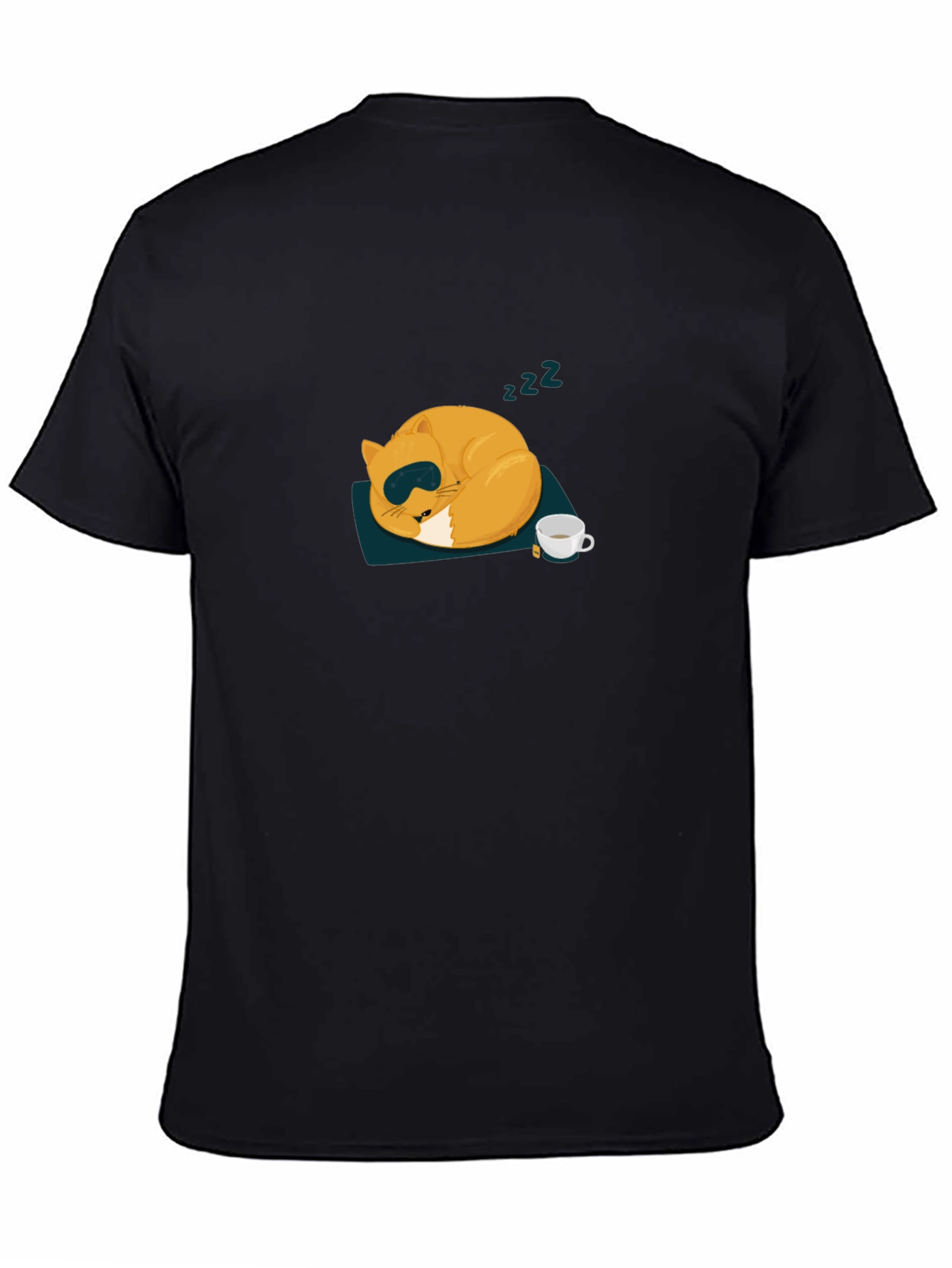 Black Sleepy Cat Tee - Cozy Cartoon Design view 4
