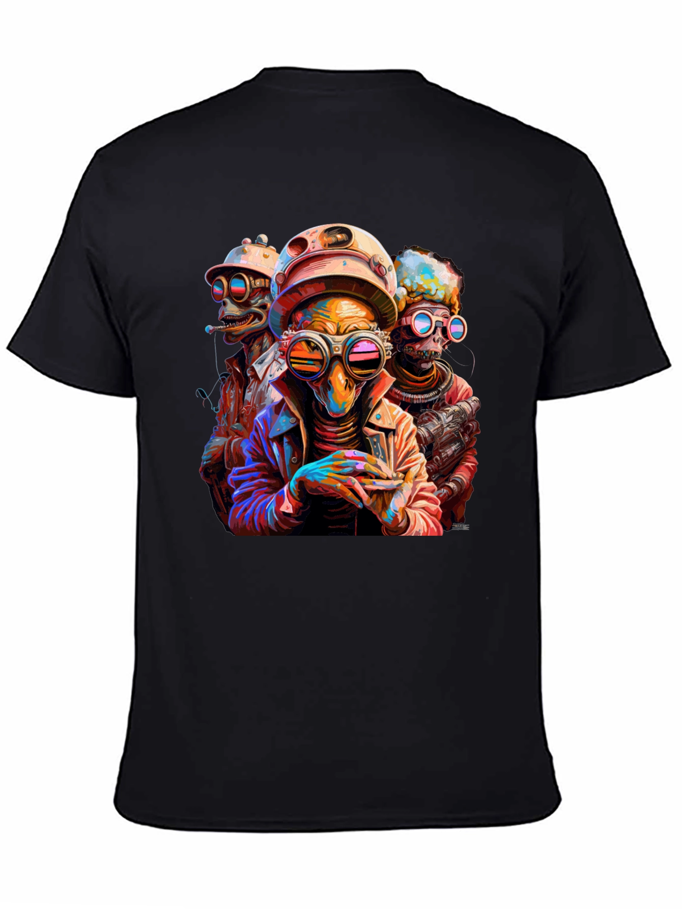 Black Steampunk Alien Trio Graphic Tee view 4