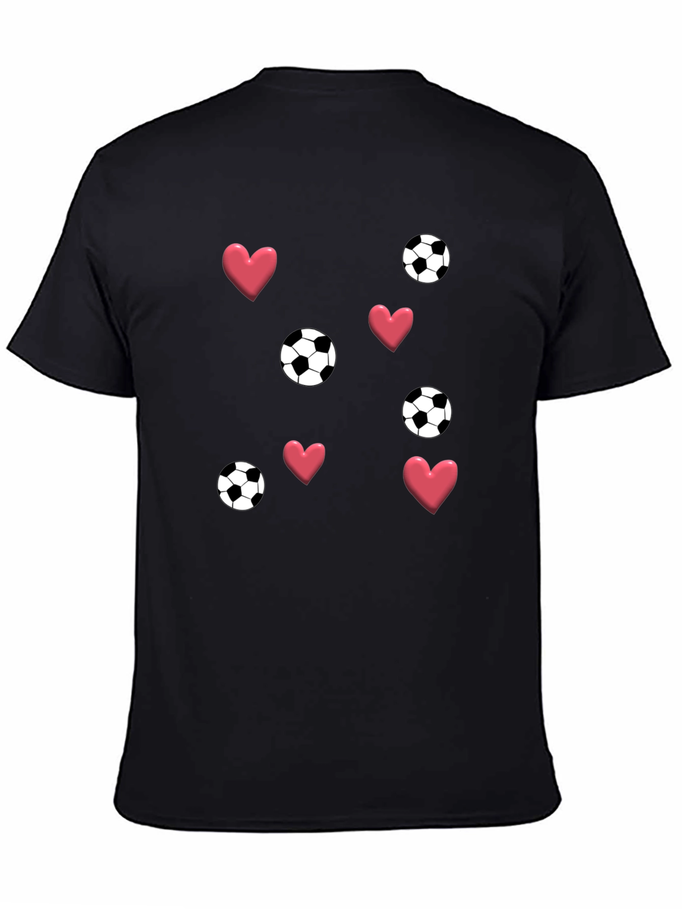 Black Soccer & Hearts Black T-Shirt for Men view 4