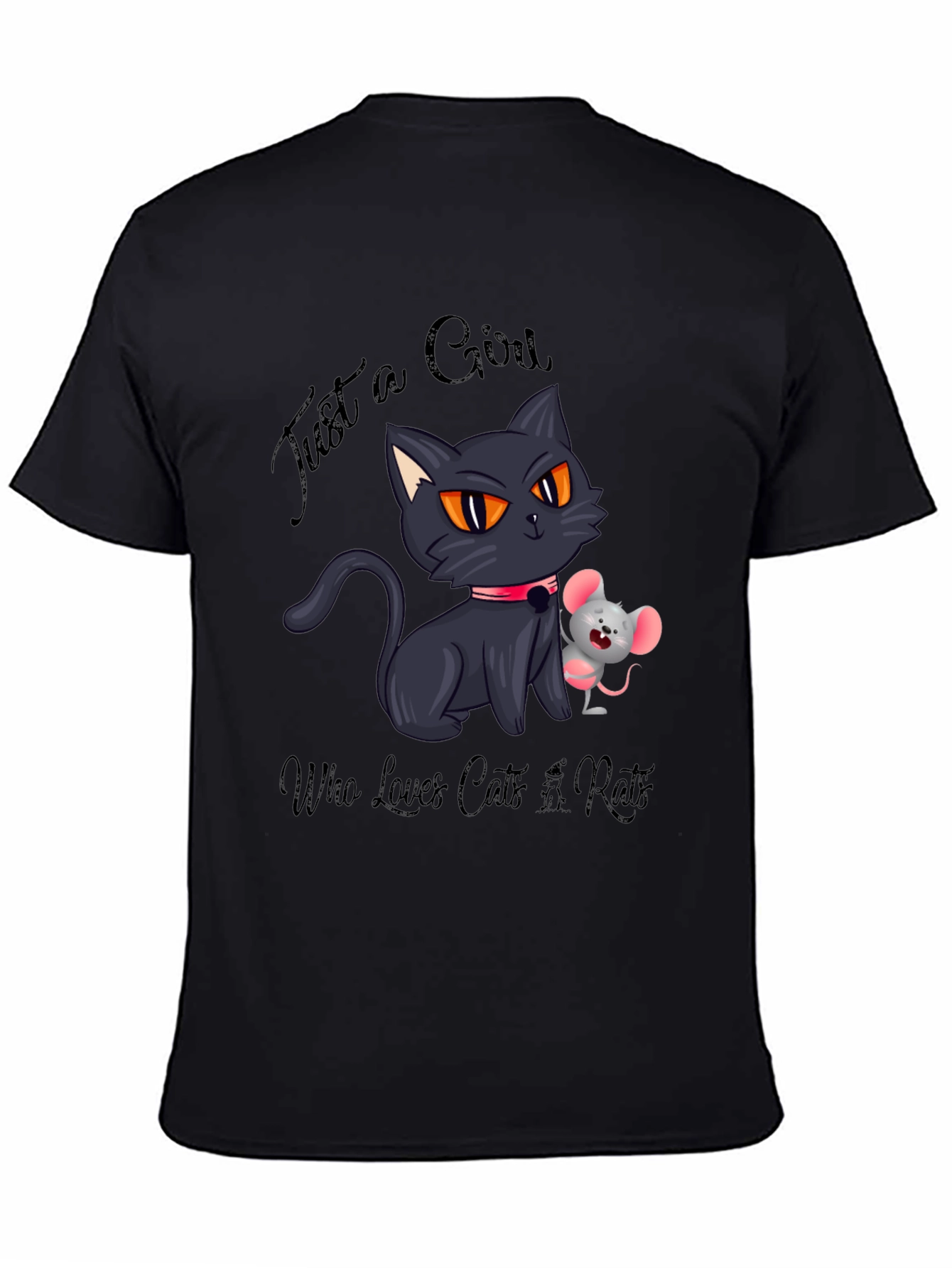 Black Cute Cat and Mouse Graphic Tee view 4