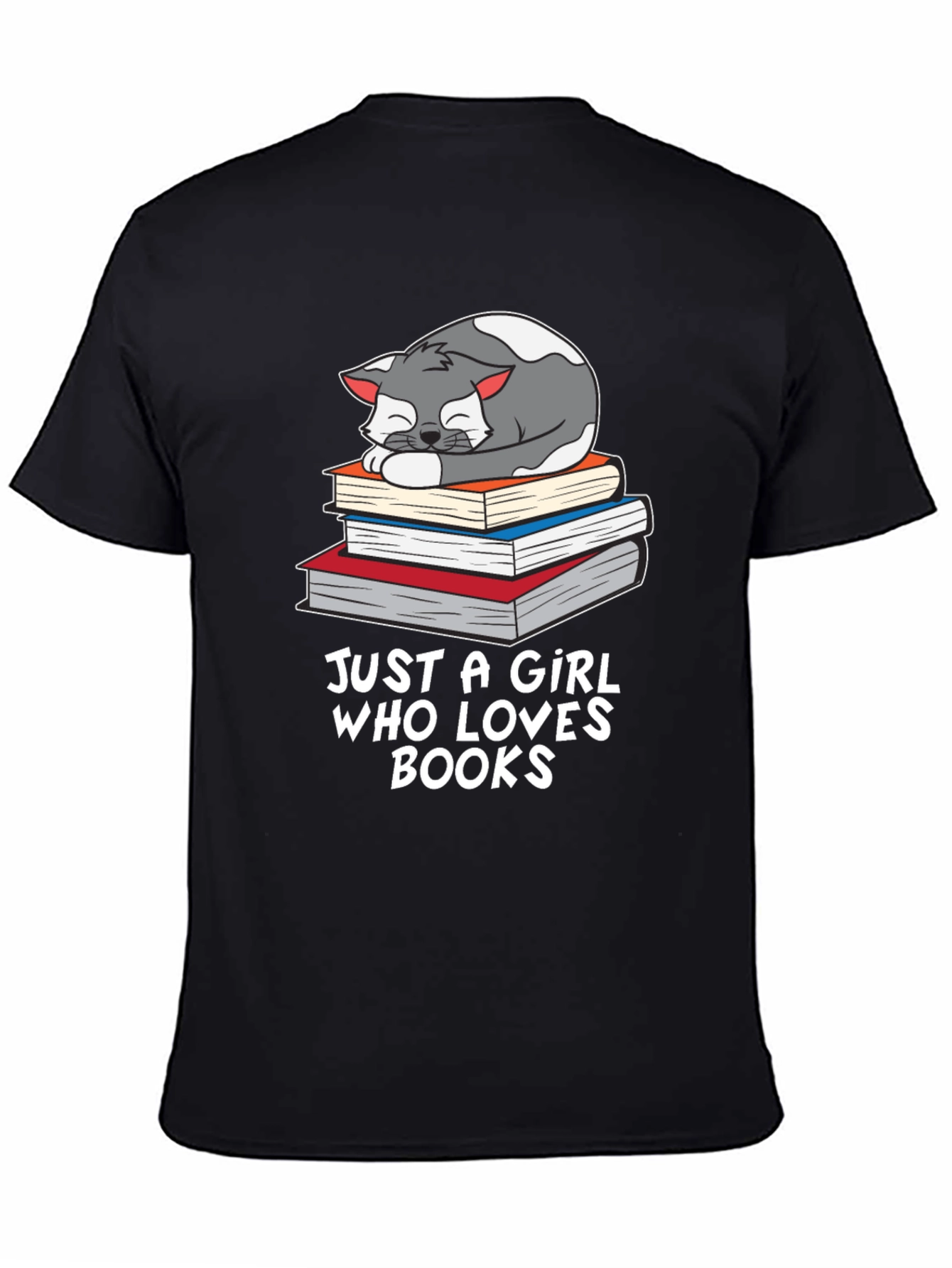 Black Cat on Books T-Shirt - Just a Girl Who Loves Books view 4