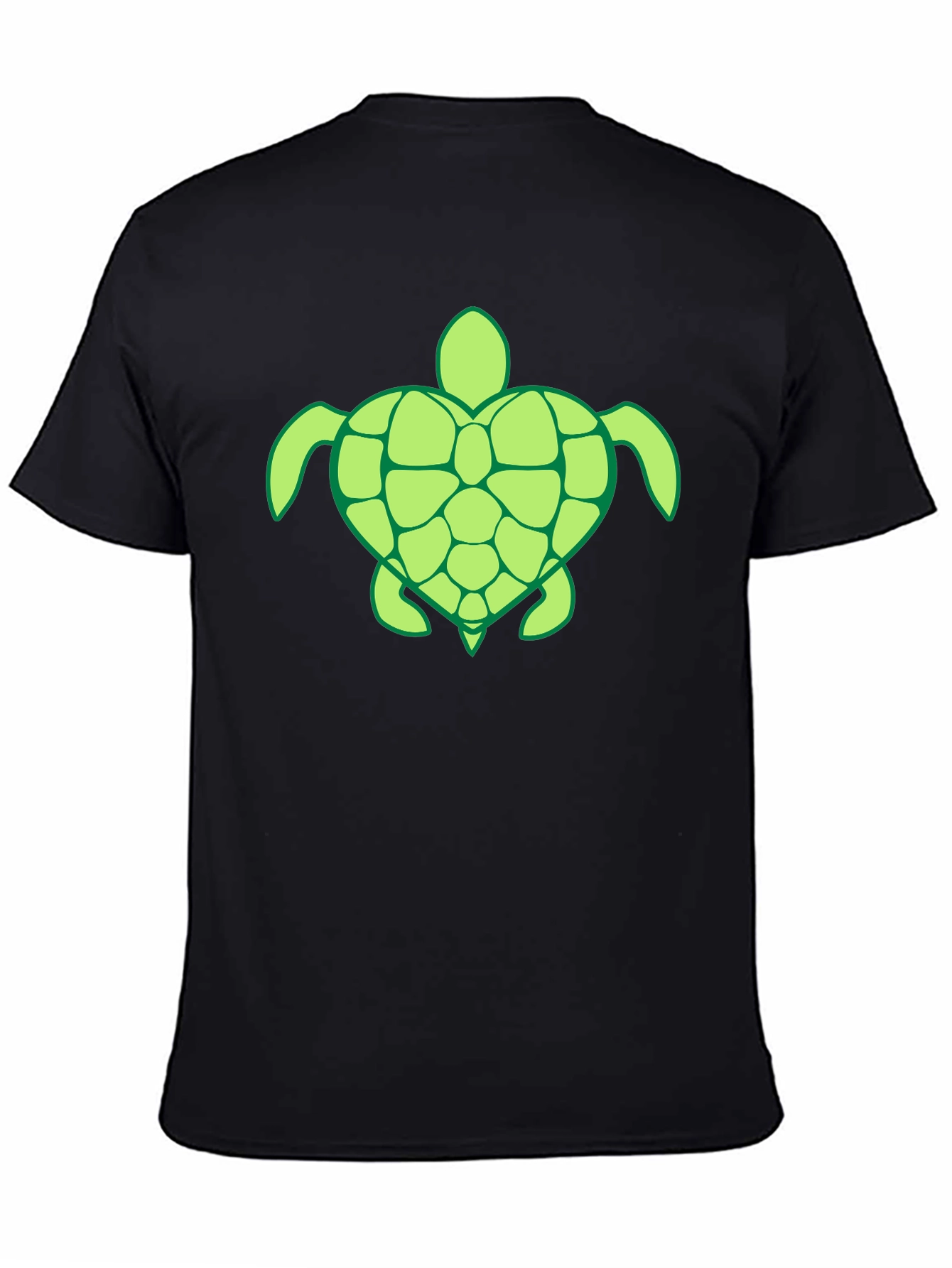 Black Men's Black T-Shirt with Green Turtle Design view 4