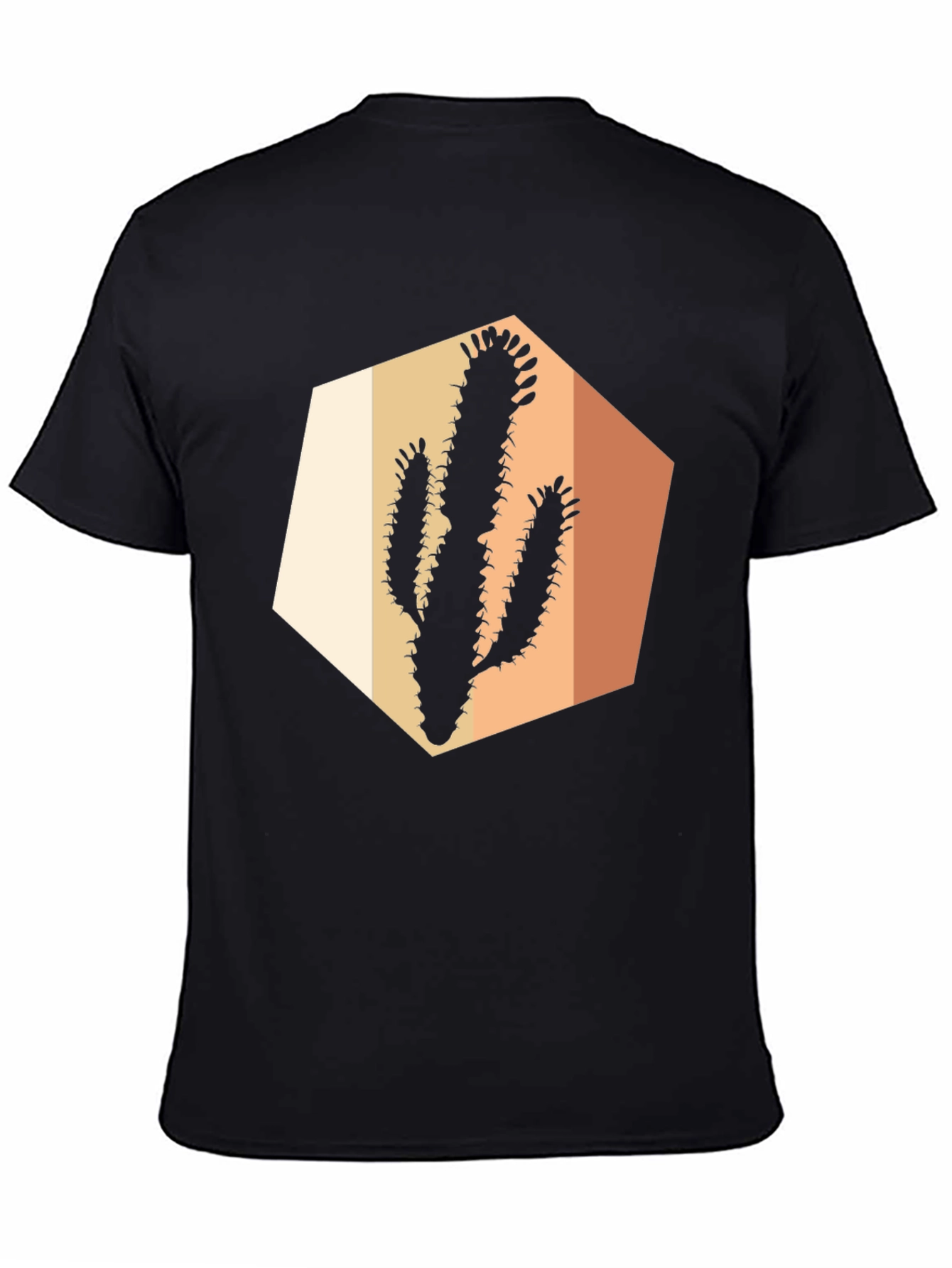 Black Retro Cactus Graphic Tee - Black Cotton Casual Wear view 4