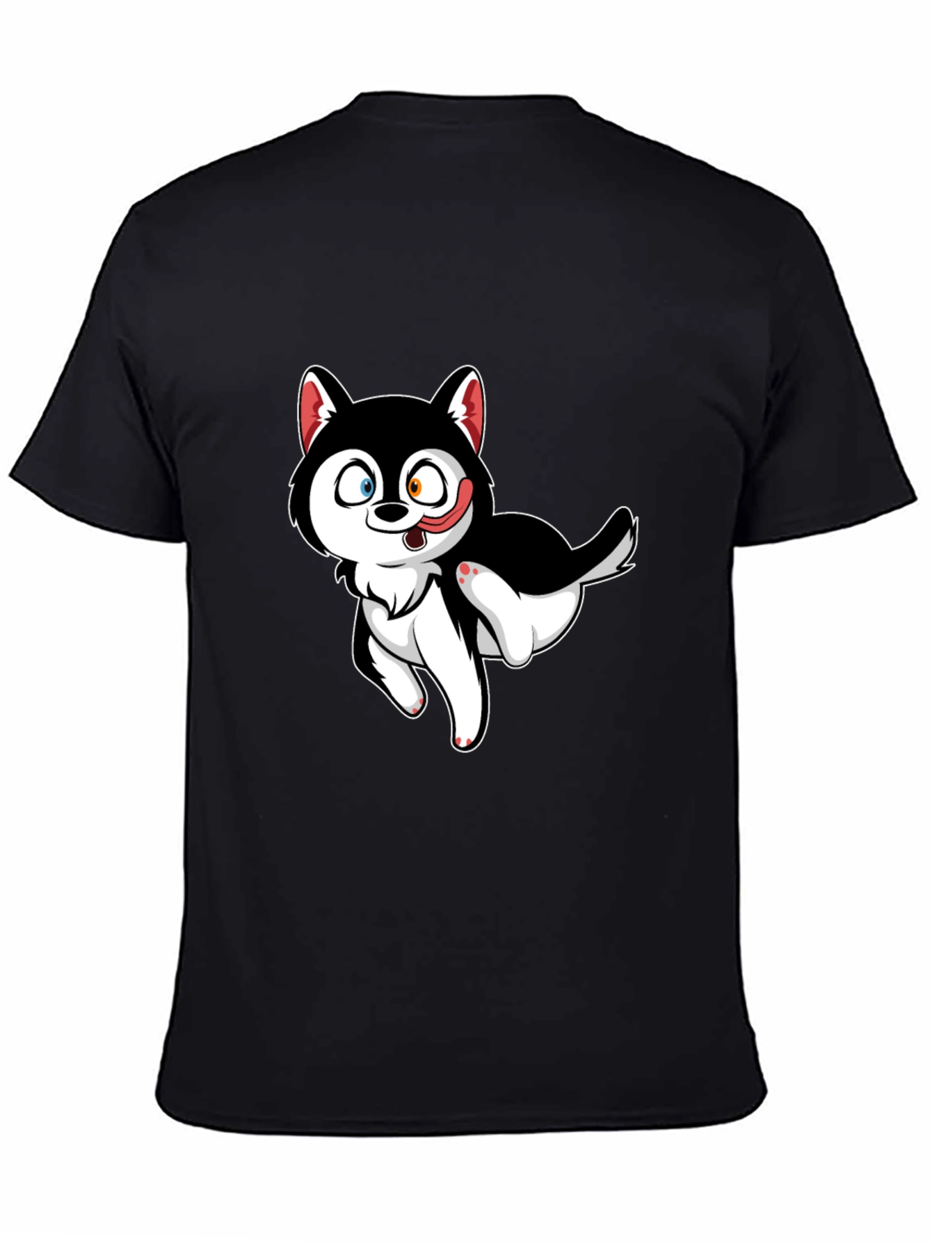 Black Cute Cartoon Husky Graphic T-Shirt - Black view 4