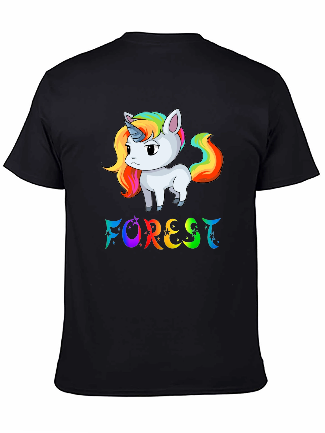 Black Rainbow Unicorn 'Forest' Graphic T-Shirt view 4