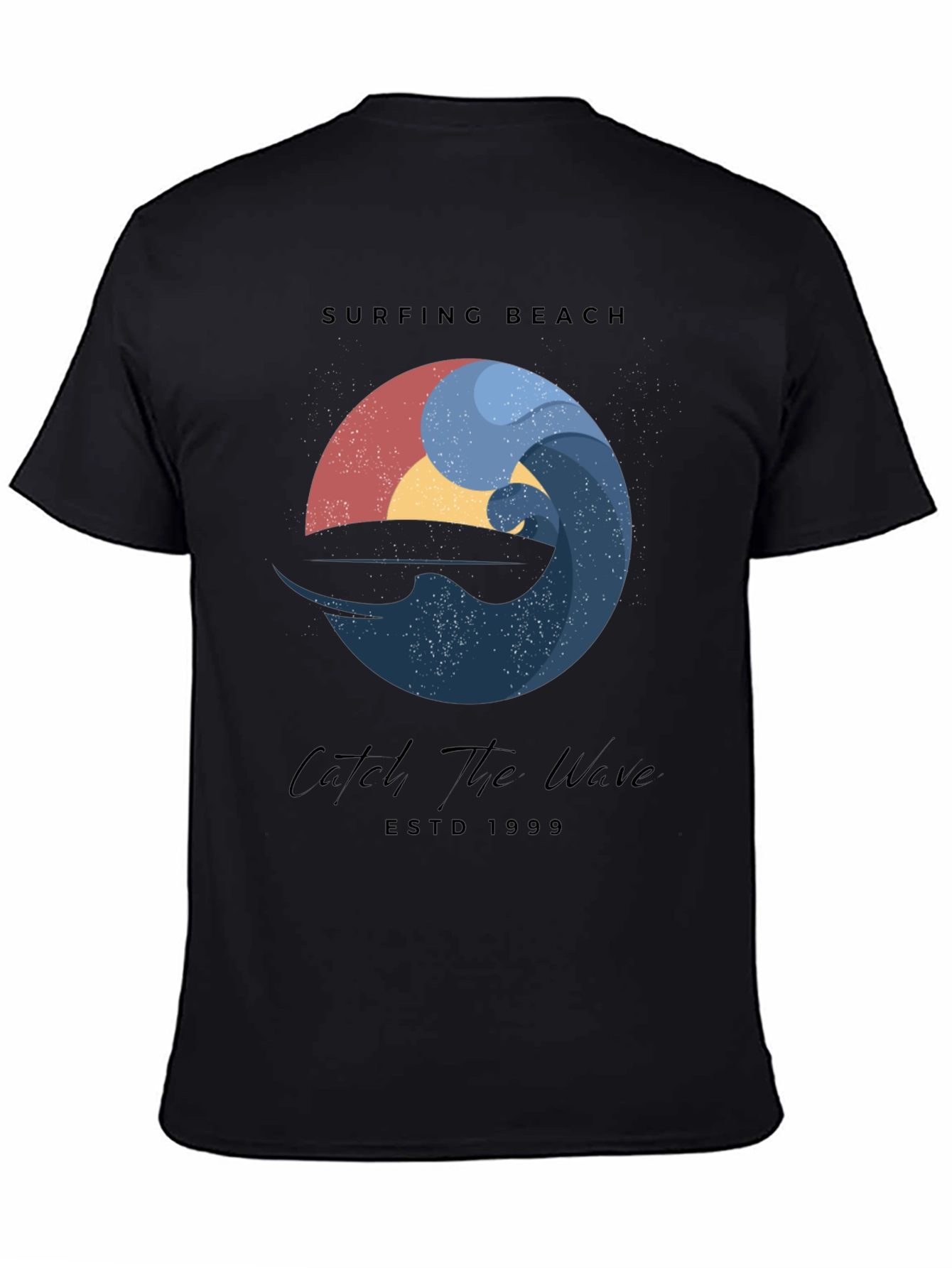 Black Surfing Beach Wave Graphic T-Shirt view 4