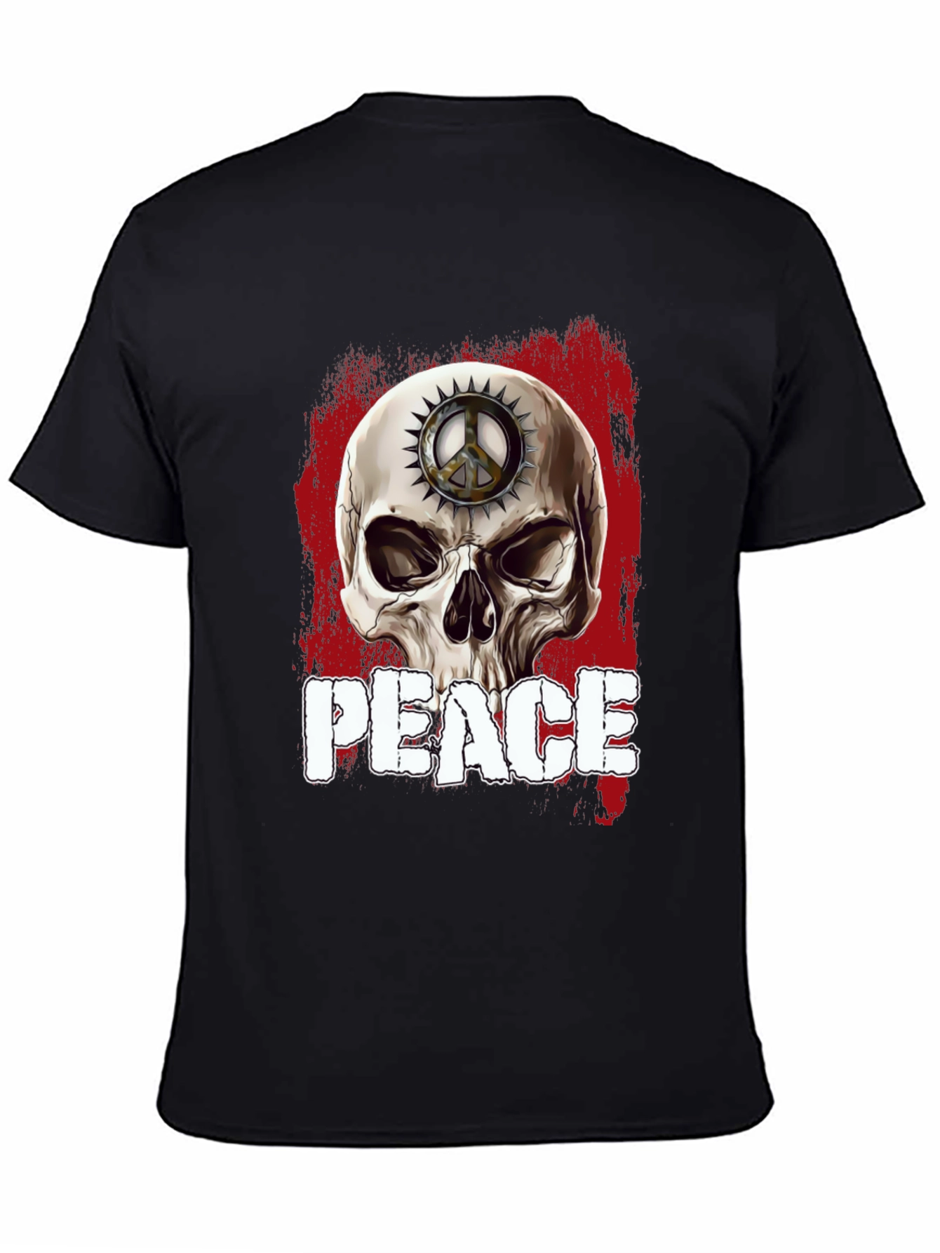 Black Skull Peace Sign Graphic T-Shirt view 4