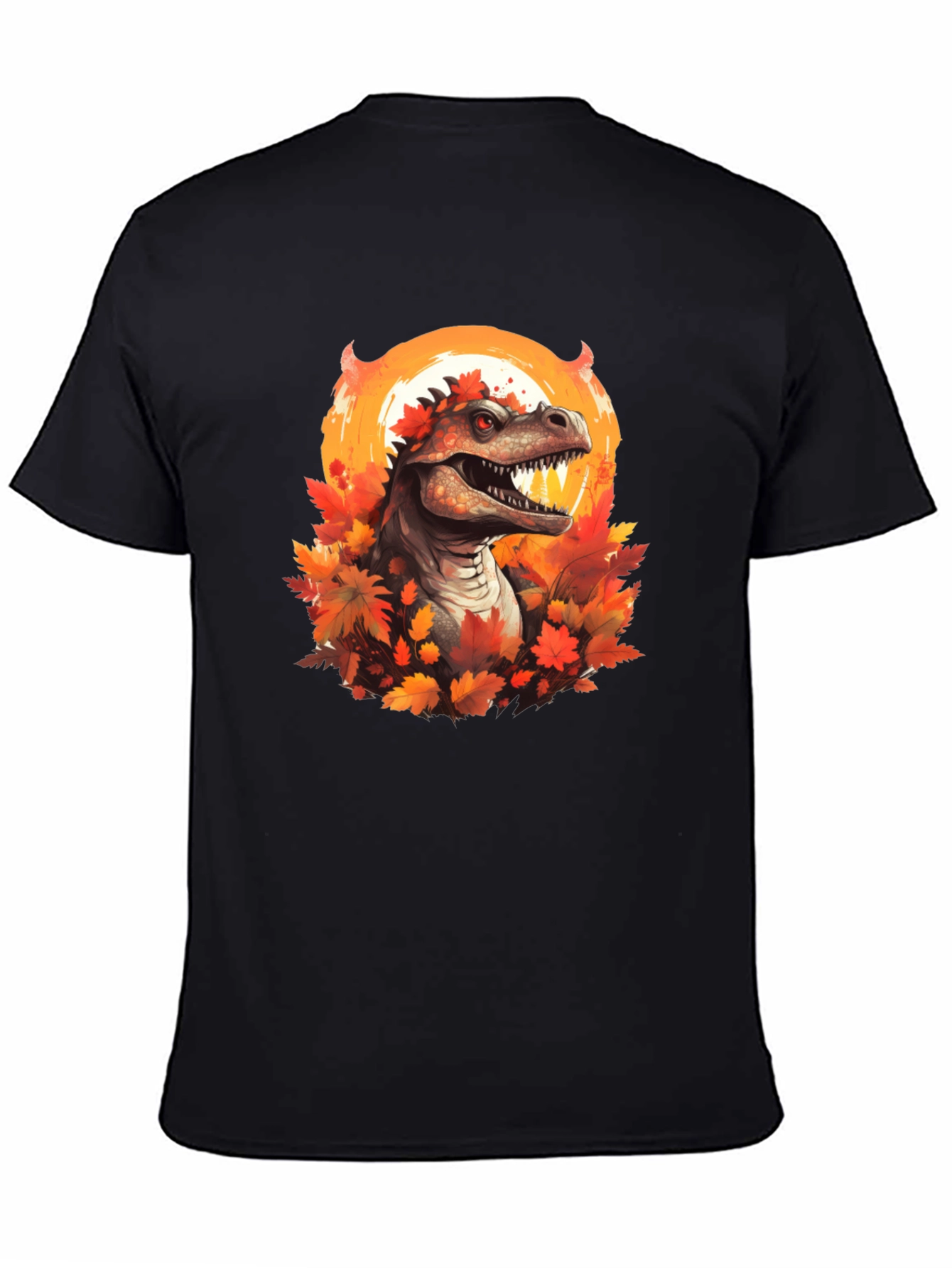 Black Dinosaur in Autumn T-Shirt view 4