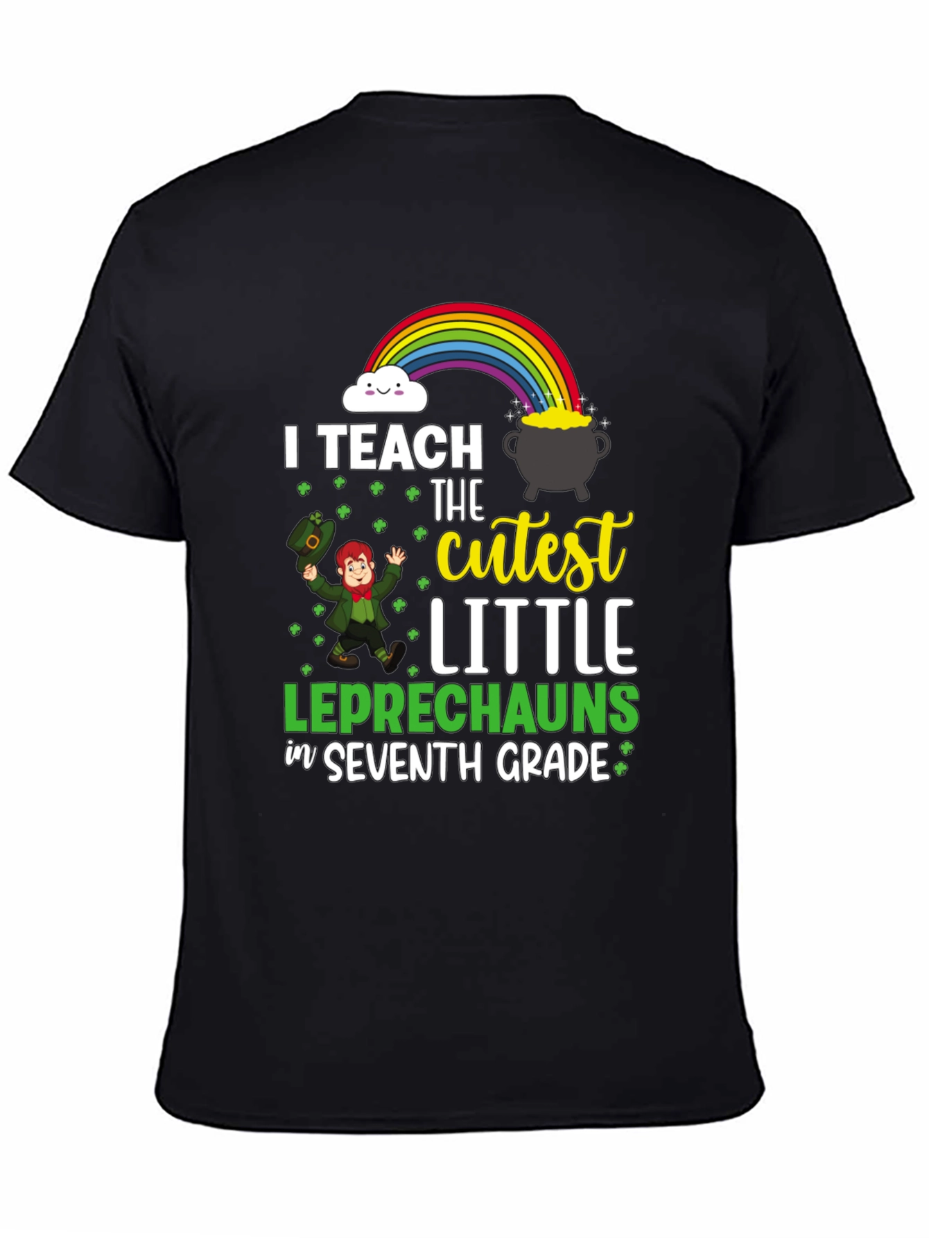 Black Cute Leprechaun Seventh Grade Teacher T-Shirt view 4