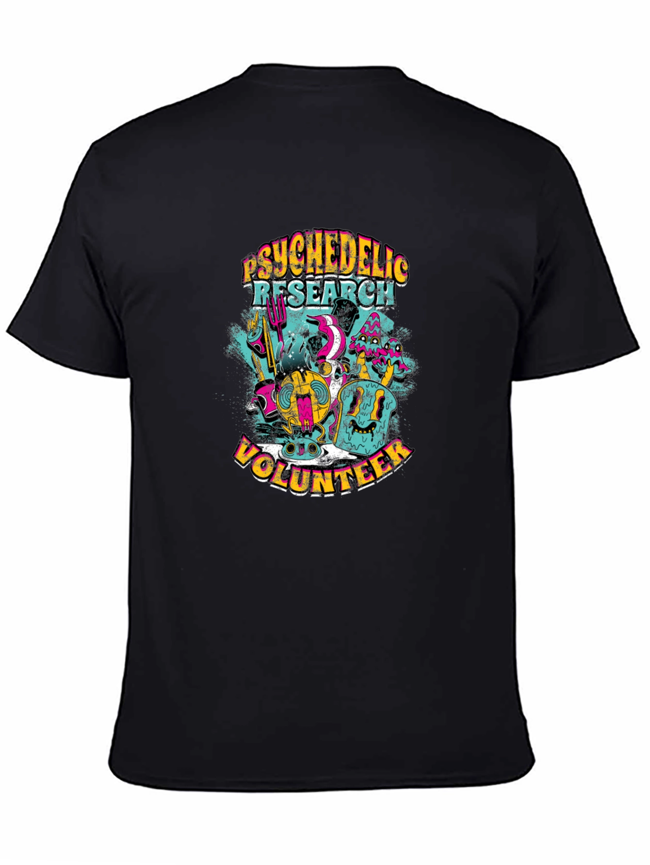 Black Psychedelic Research Volunteer Graphic T-Shirt view 4