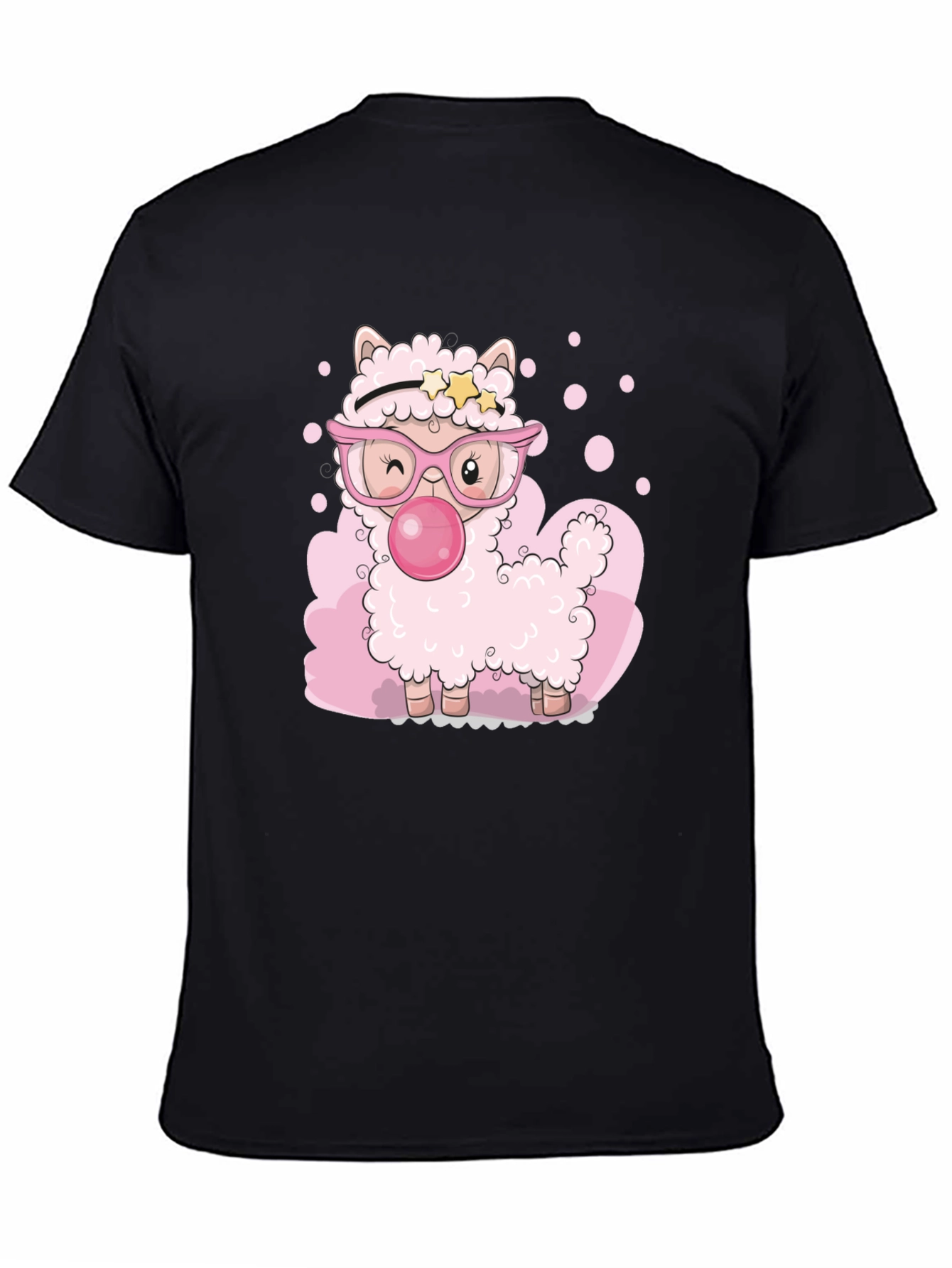 Black Cute Cartoon Llama Bubble Gum Black T-Shirt view 4