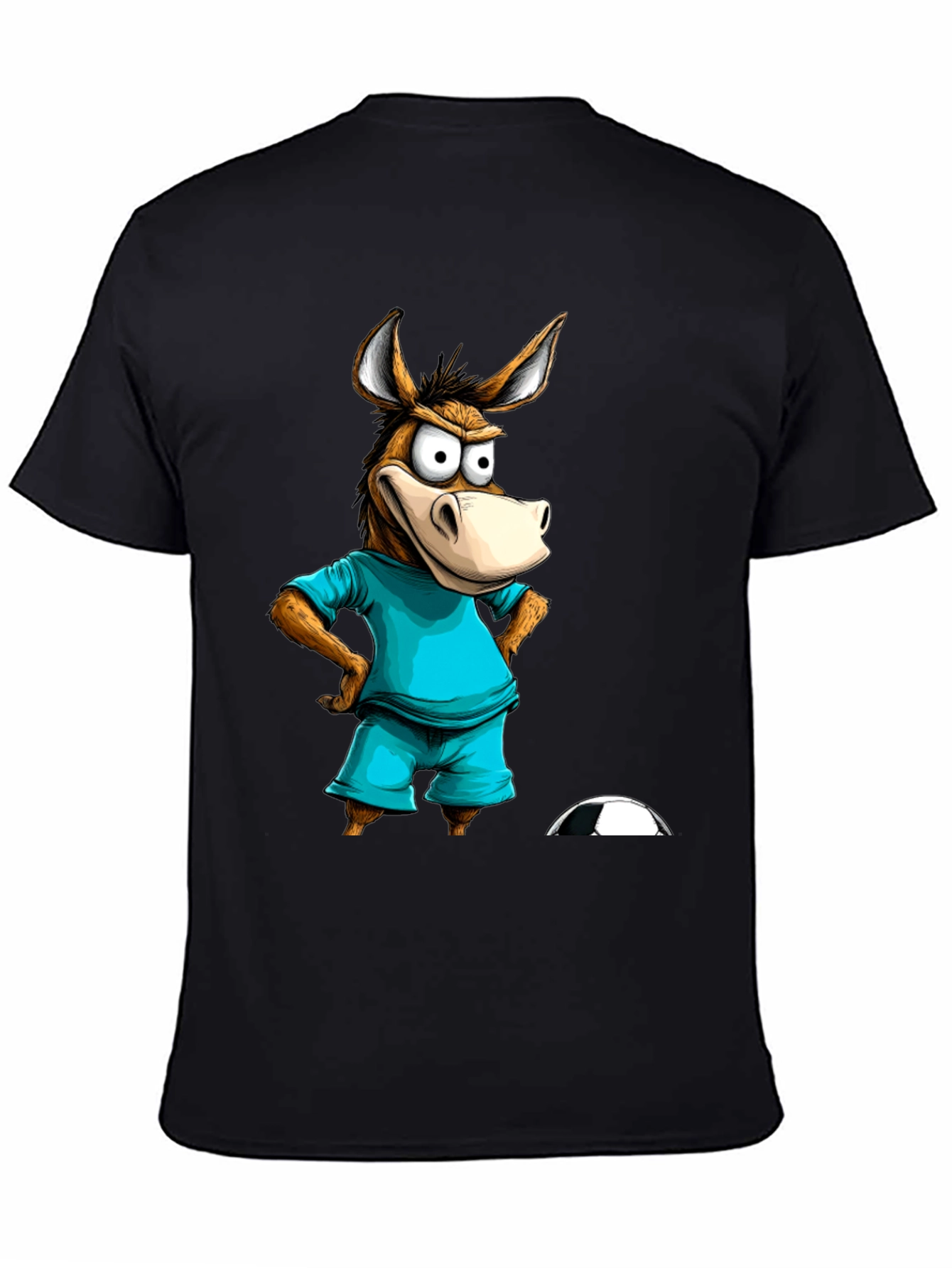 Black Funny Donkey Soccer T-Shirt - Cartoon Animal Tee view 4