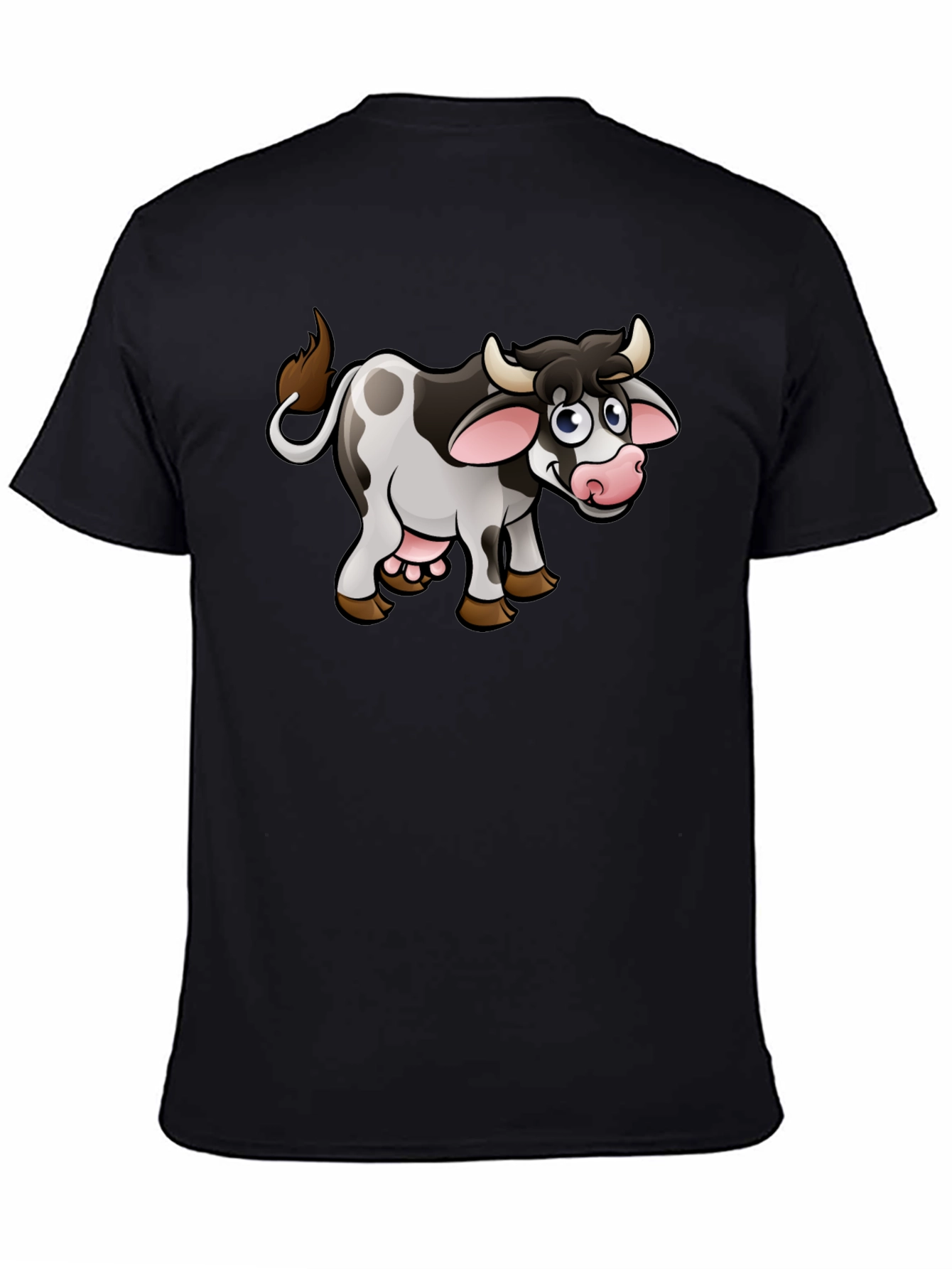 Black Cartoon Cow T-Shirt - Black Cotton Graphic Tee view 4