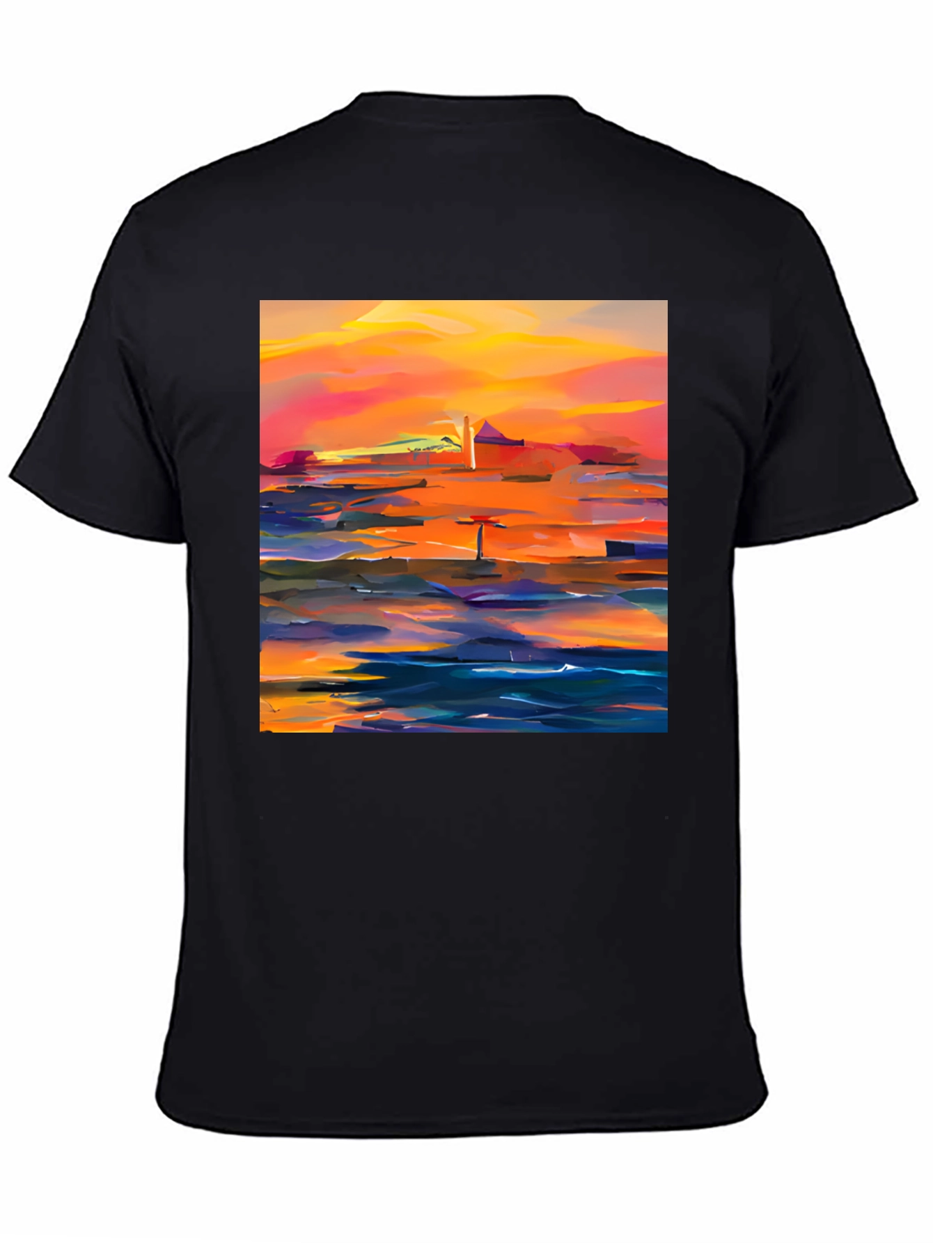 Black Abstract Sunset Graphic Tee - Stylish Cotton Blend view 4