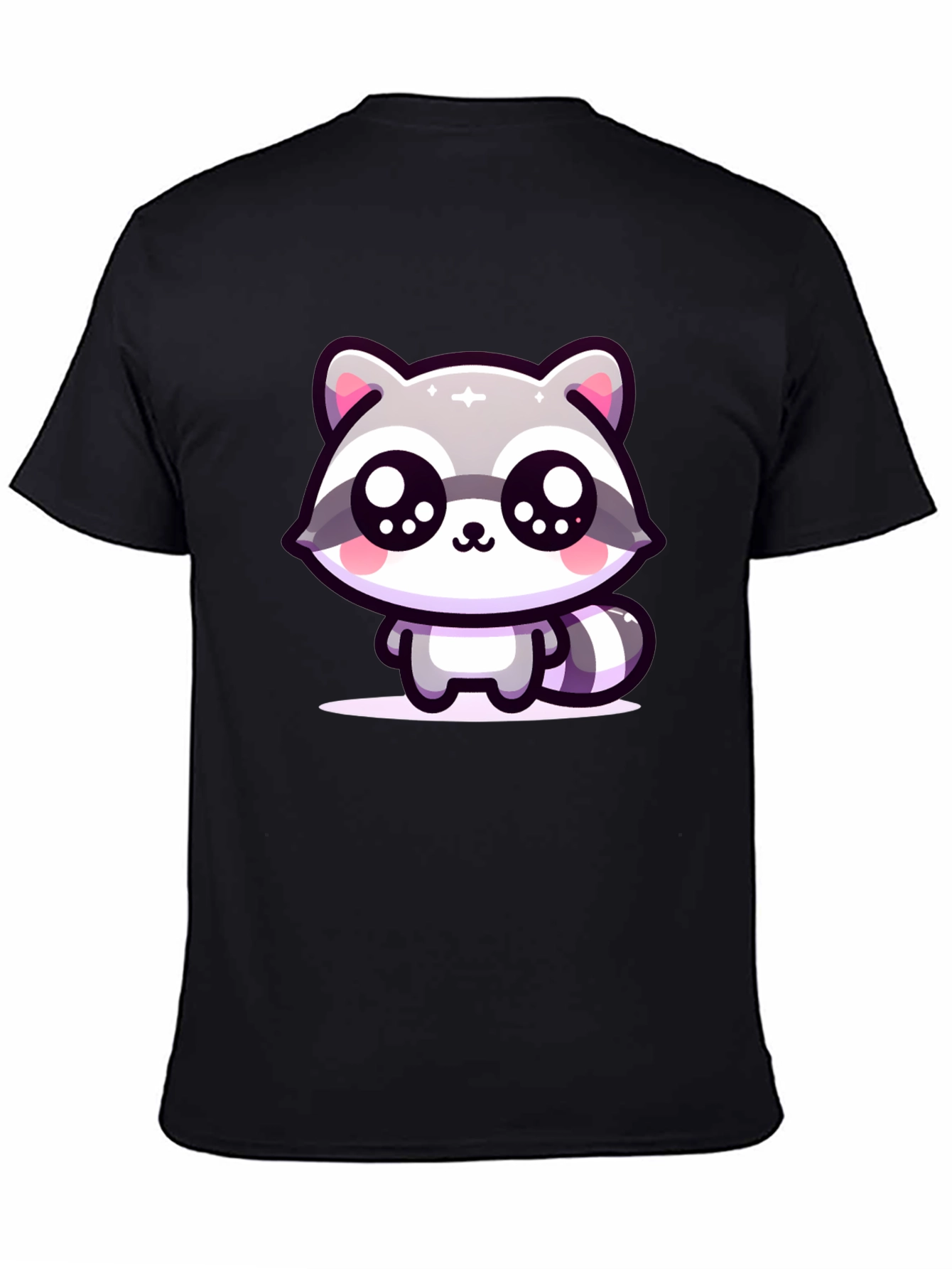 Black Cute Raccoon Graphic Black T-Shirt view 4