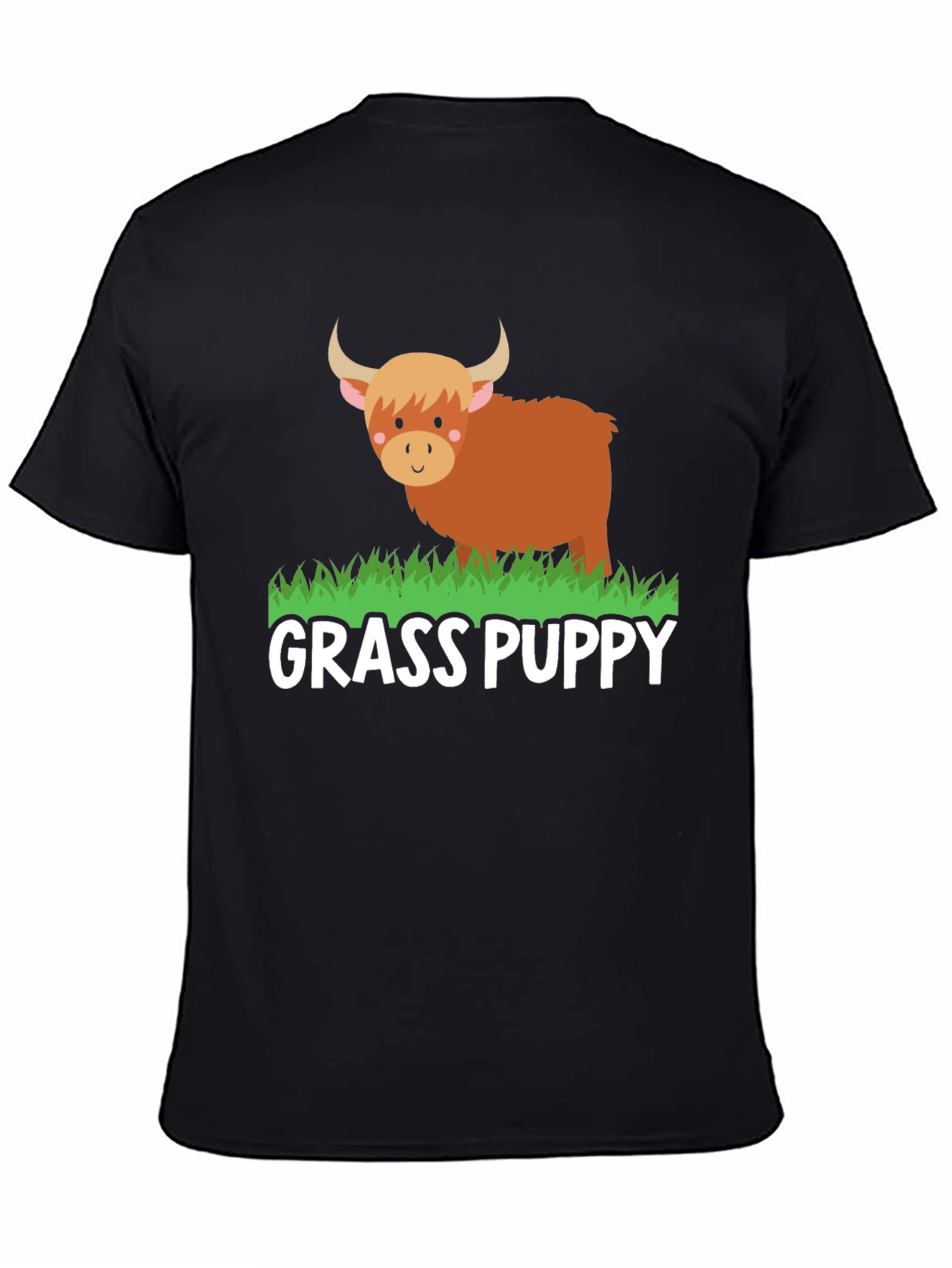 Black Grass Puppy Highland Cow Graphic Tee view 4