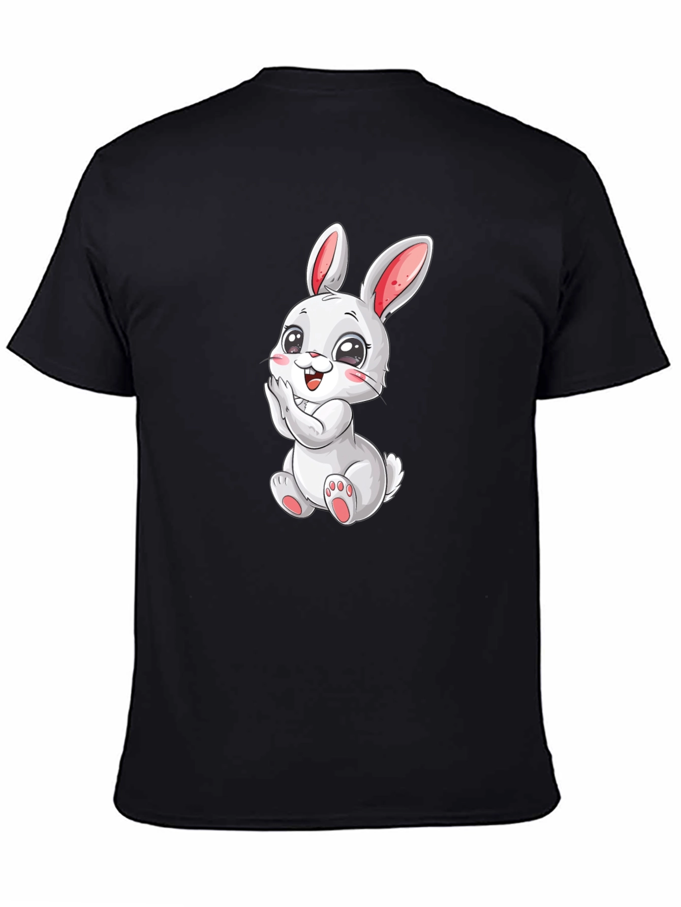 Black Cute Bunny Graphic Tee - Black Cotton Comfort view 4