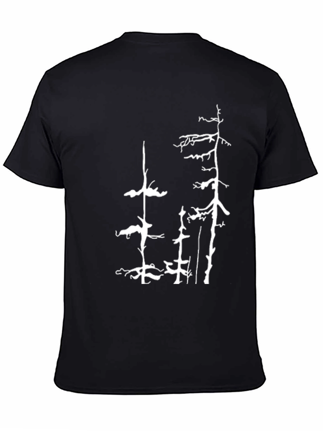 Black T-Shirt with White Forest Tree Design - 4
