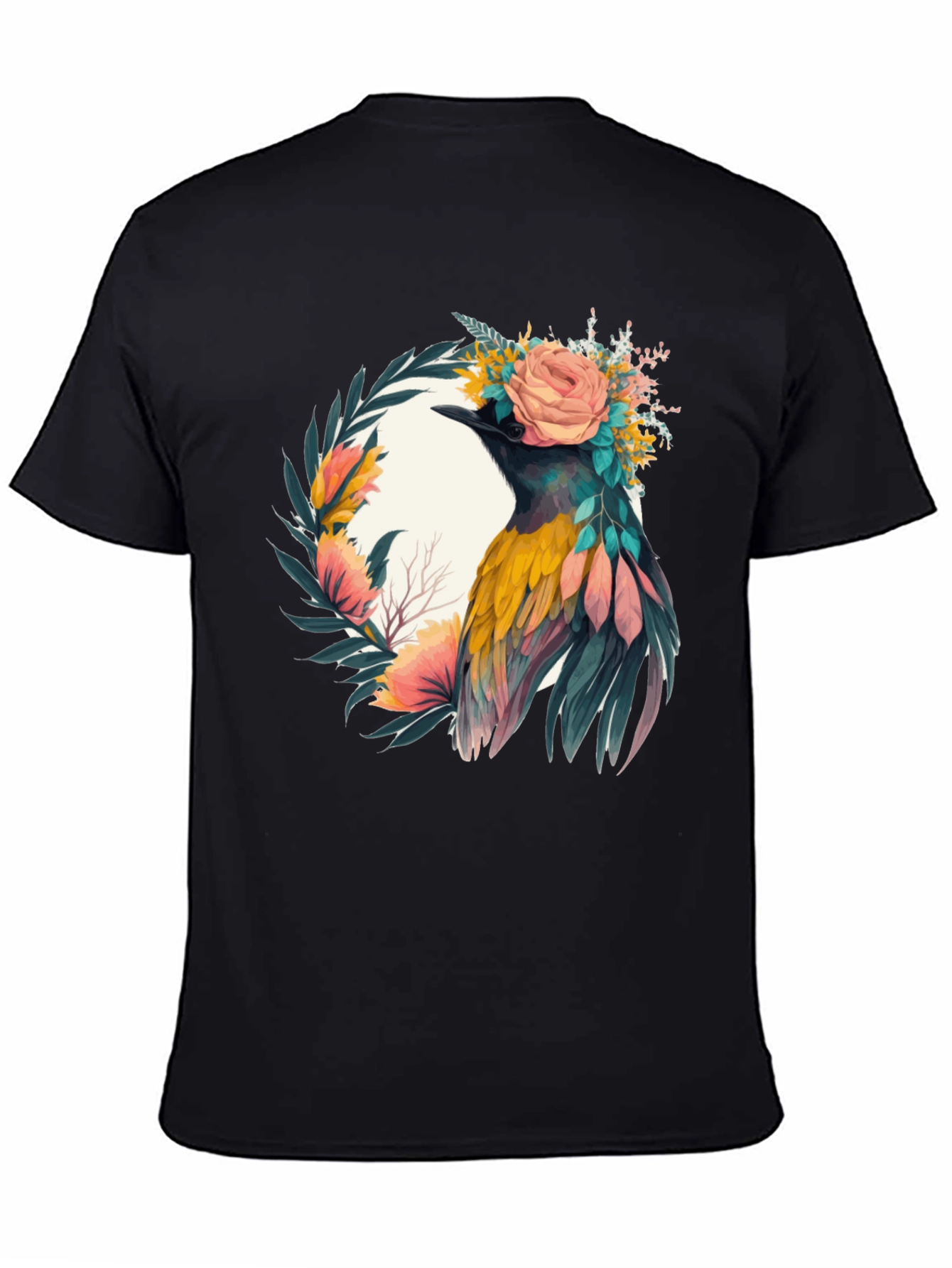 Black Floral Bird Graphic Tee - Unique Design view 4