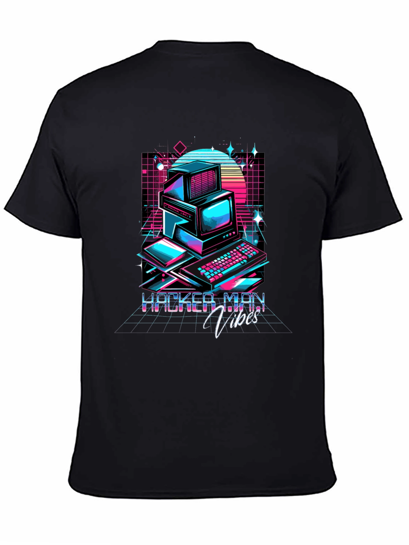 Black Hacker Man Vibes T-Shirt - Retro Computer Design view 4