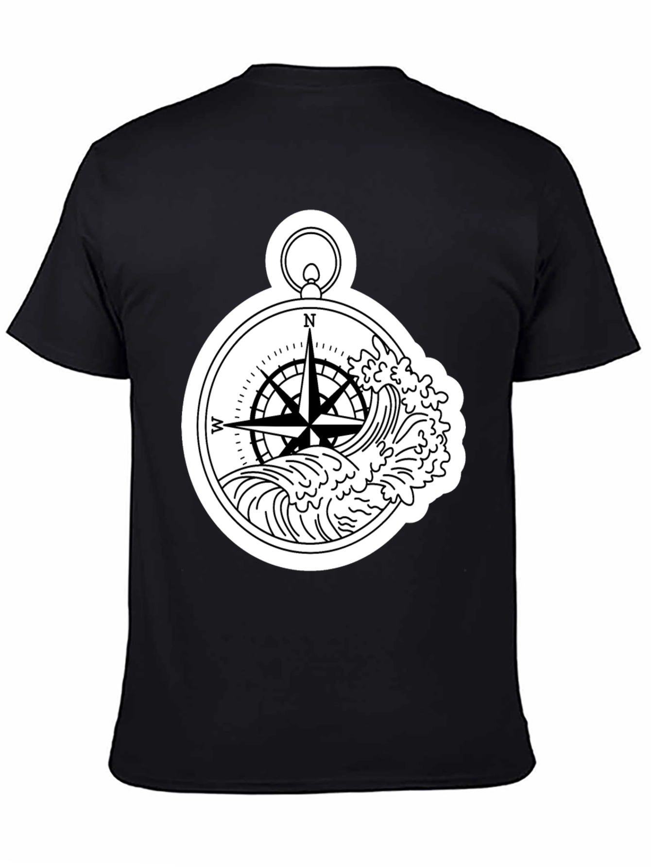 Black Nautical Compass Wave Graphic T-Shirt - Black view 4