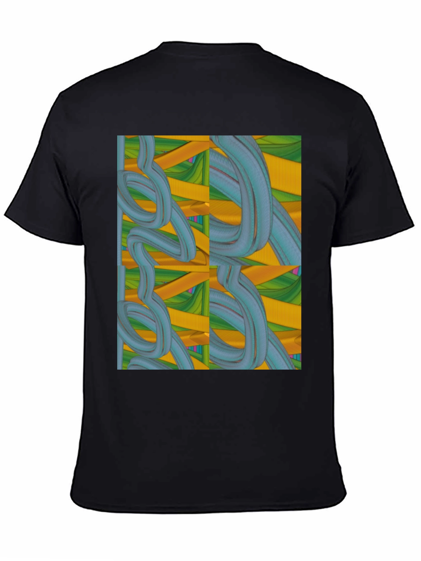 Black Abstract Swirl Design Black T-Shirt view 4